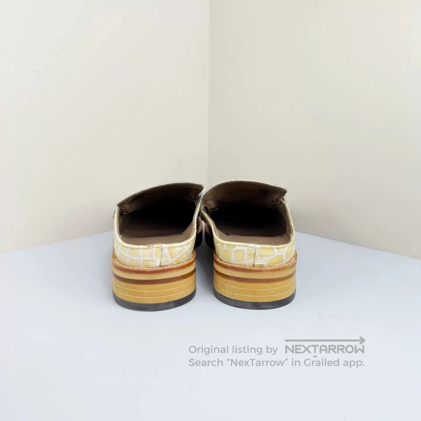 Martine Rose Martine Rose Cream Croc-Embossed Chain Square-Toe Loafers. Size US 8 / IT 38 - 3 Thumbnail