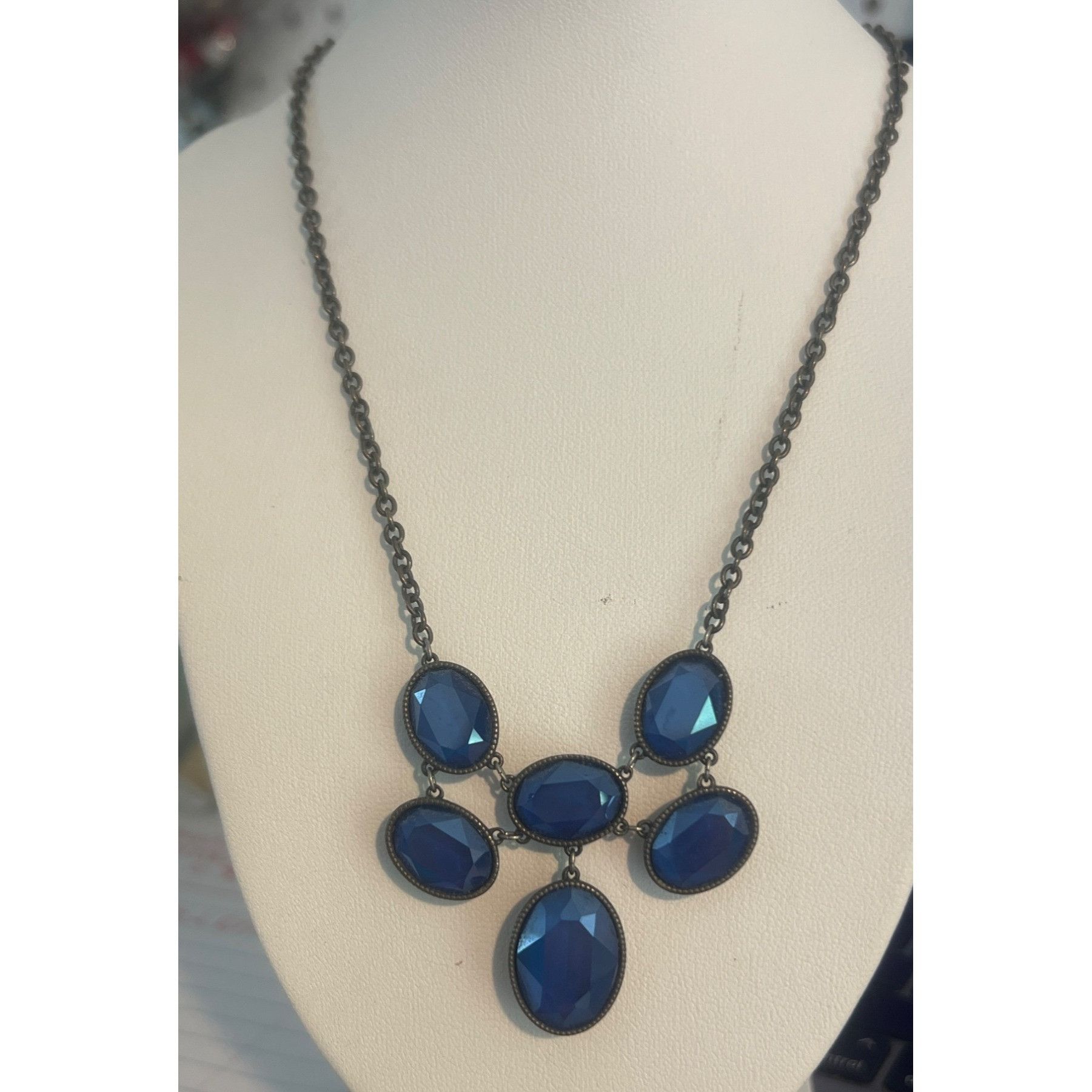 Swarovski Touchstone Crystal Royal Blue Crystal Necklace Oxidized Silv Size ONE SIZE - 1 Thumbnail