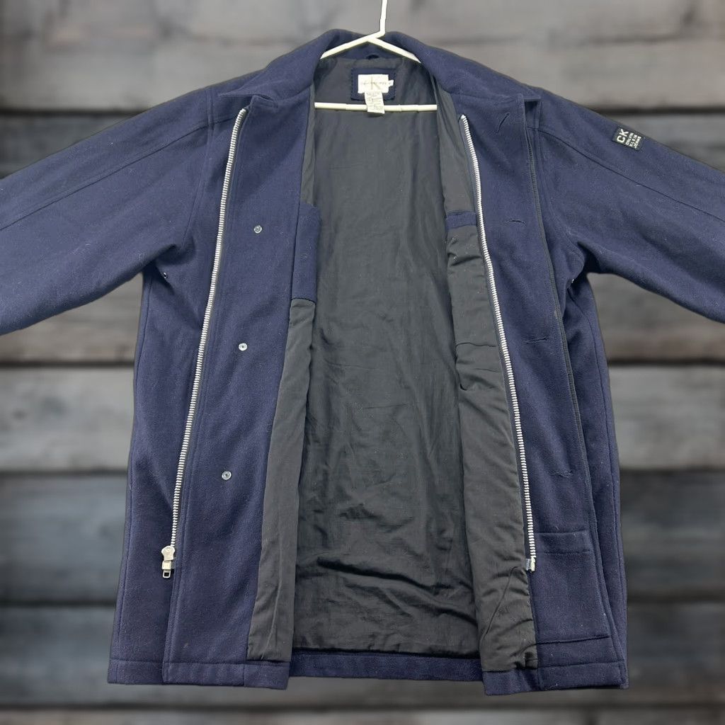 Calvin Klein VINTAGE Calvin Klein Coat Mens XL Blue Navy Wool Full Zip Lined Overcoat 90s Size US XL / EU 56 / 4 - 1 Thumbnail