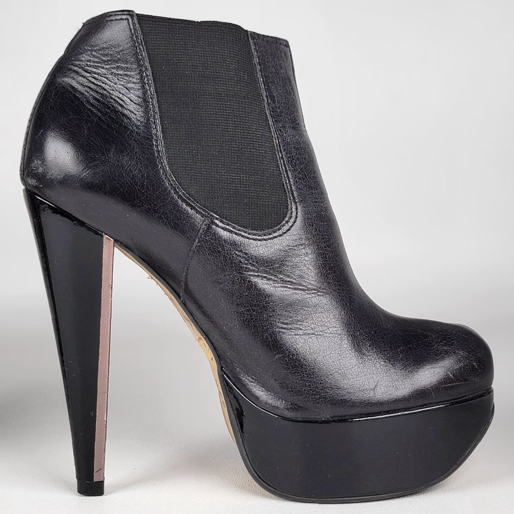Topshop VINTAGE Topshop Black Leather Stiletto Bootie Women Adult 36 EU 36/5-5.5 Almond Toe Pull On Black Leather Stiletto Bootie Women Men? Size M / US 6-8 / IT 42-44 - 5 Thumbnail