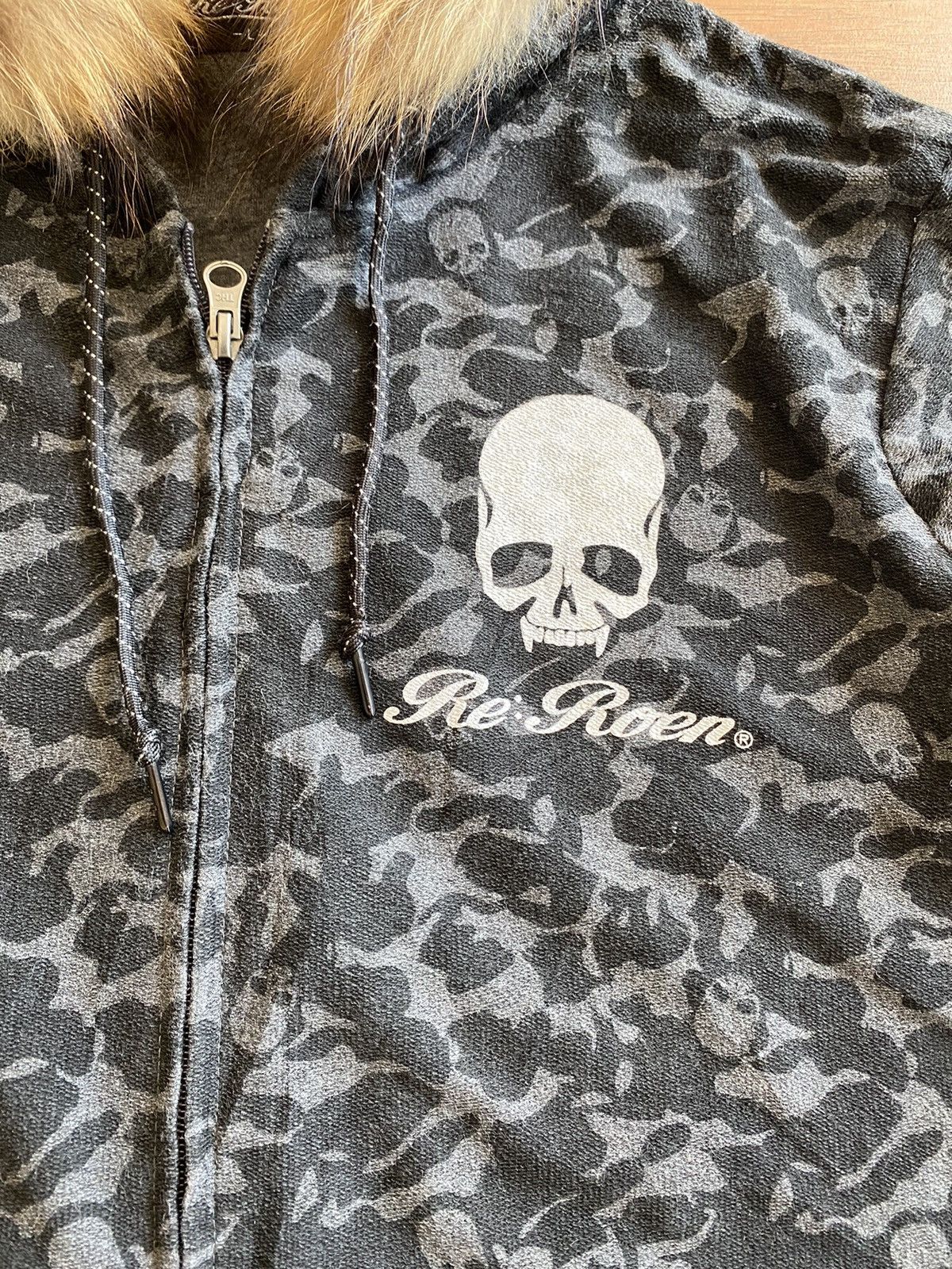 If Six Was Nine × Japanese Brand × Le Grande Bleu (L.G.B.) Japanese Roen Fur Hoodie Overprinted Camo Skull Size US L / EU 52-54 / 3 - 6 Thumbnail