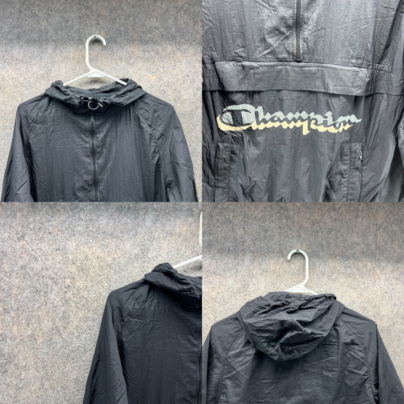 Champion VINTAGE Champion Jacket Mens Small Black Hooded Anorak Zip Pullover Life Street Size US S / EU 44-46 / 1 - 8 Thumbnail