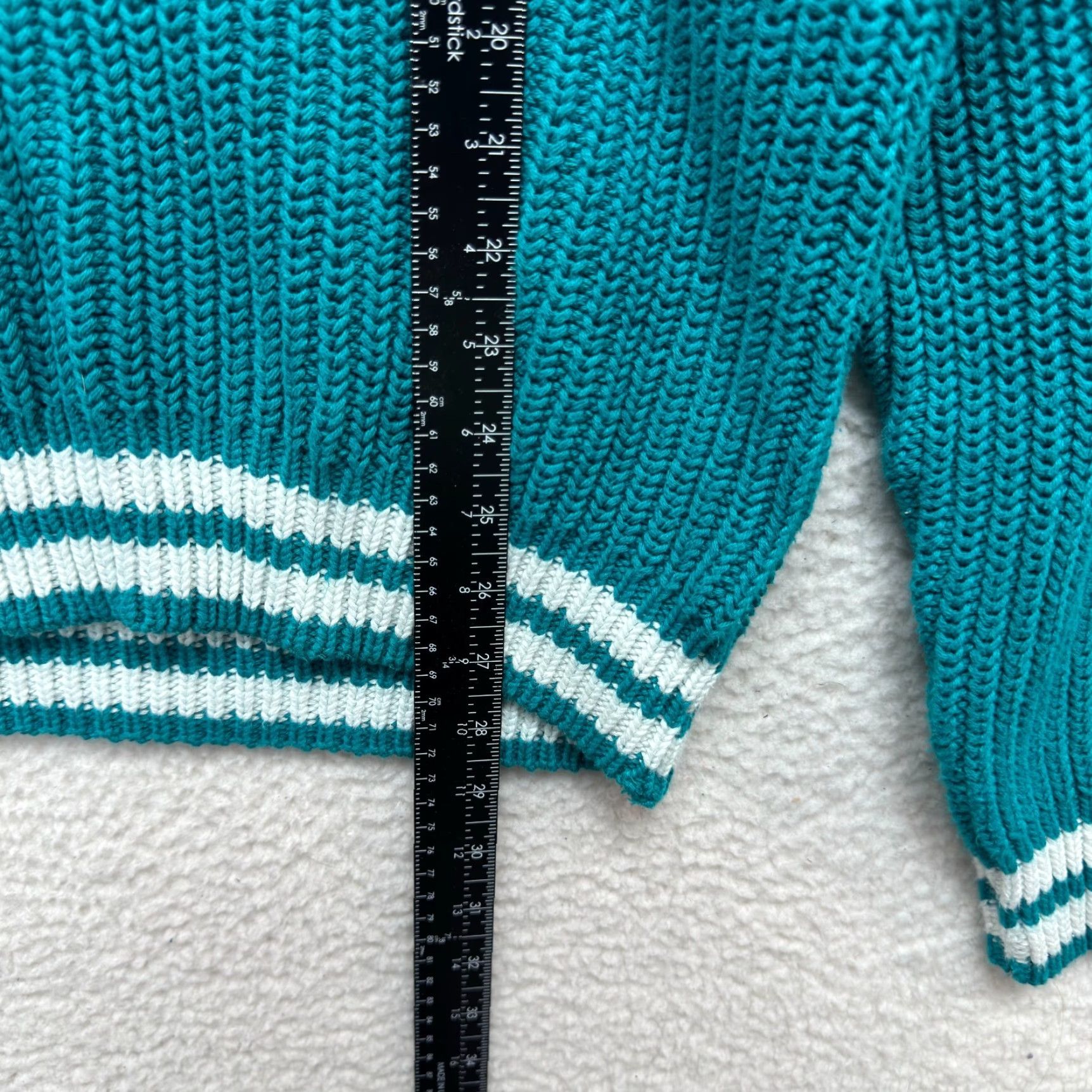 Jantzen VINTAGE 80s 90s Jantzen Sweater Mens L/XL Teal Blue Retro Rugby Preppy Fisherman Cotton Casual knit Size US L / EU 52-54 / 3 - 6 Thumbnail