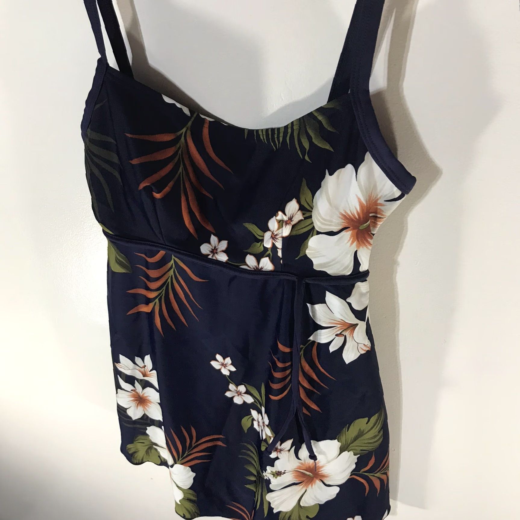 Vintage Indigo Bay Women's Navy Tropical Floral Swimdress Size 8 Tank Swim Skirt Ruffle Spaghetti Strap Size M / US 6-8 / IT 42-44 - 2 Thumbnail