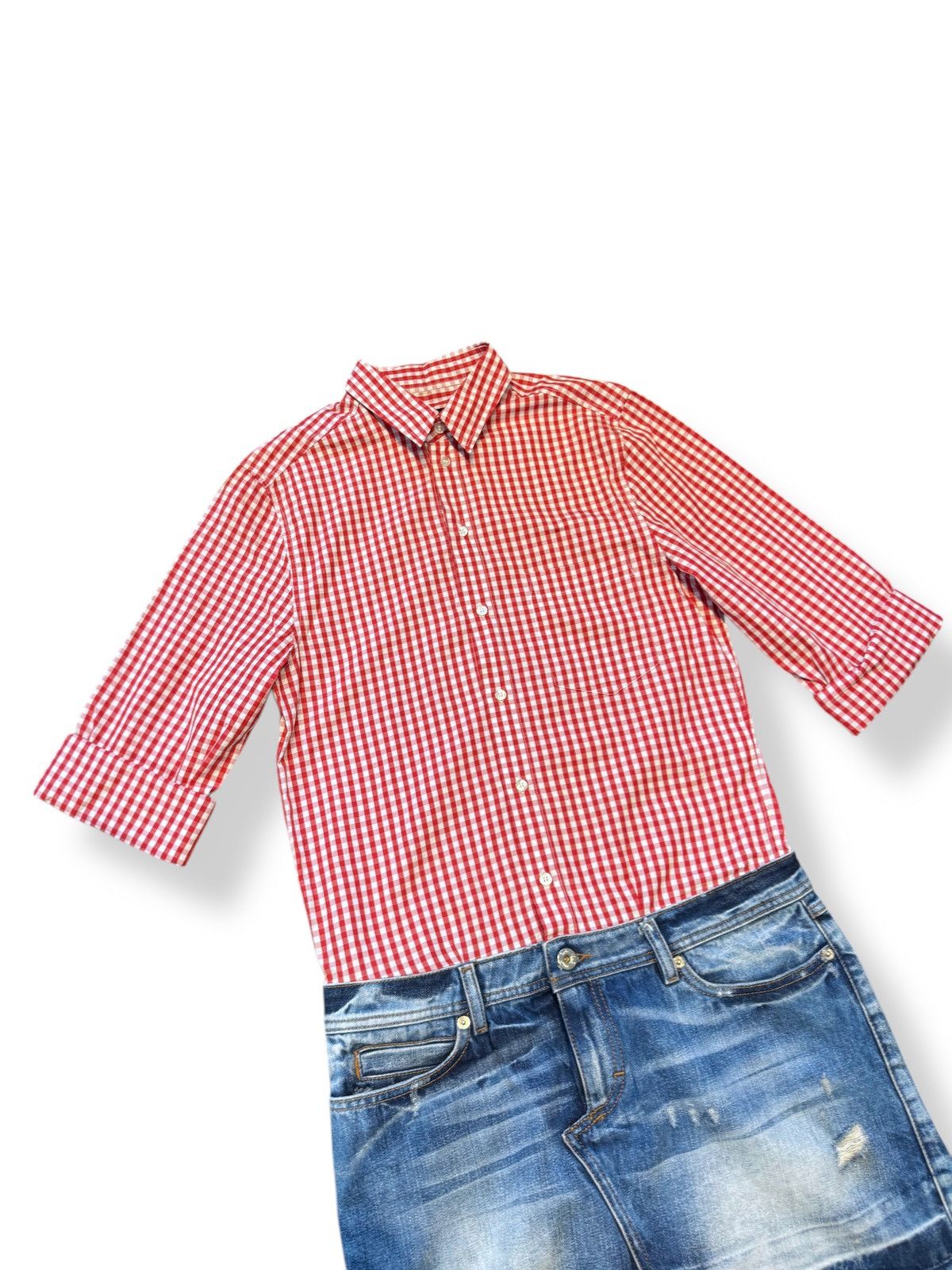 Dolce & Gabbana Dolce & Gabbana Checked Shirt and Denim Skirt Combo Dress Size M / US 6-8 / IT 42-44 - 2 Thumbnail