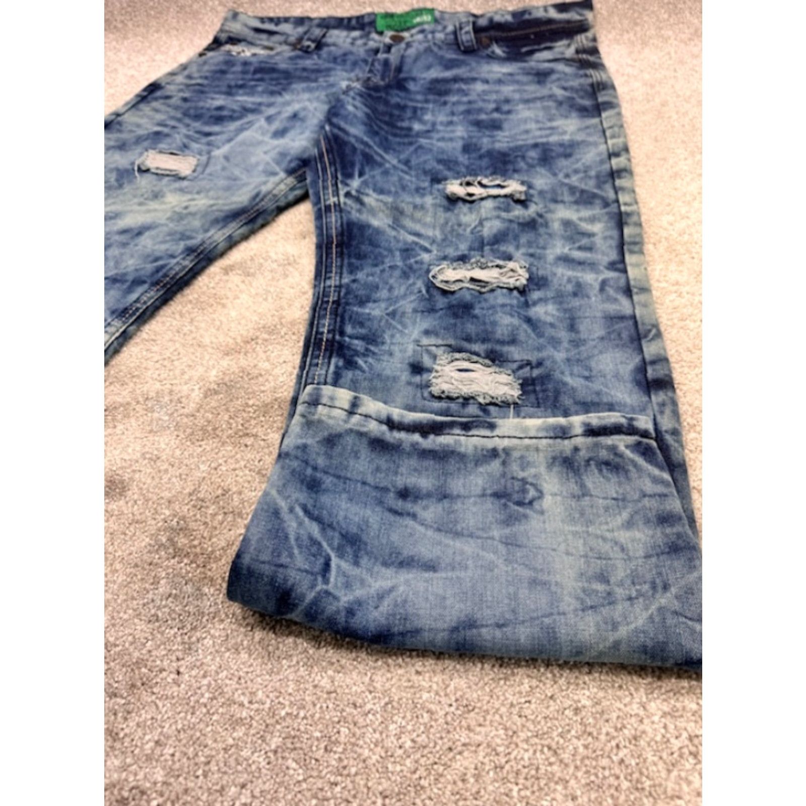Denime VINTAGE Kaalu Euro Jeans Men’s 46x32 Blue Denim Acid Wash Straight Leg Distressed 6202 Size US 30 / EU 46 - 3 Thumbnail