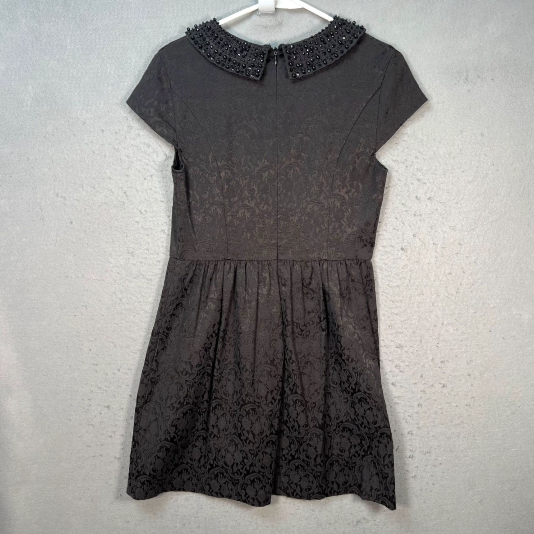 Vintage Kensie Womens Dress Jacquard Black Beaded Collar Cap Sleeves Party Cocktail A-Line Lined Polyester M Size M / US 6-8 / IT 42-44 - 2 Thumbnail