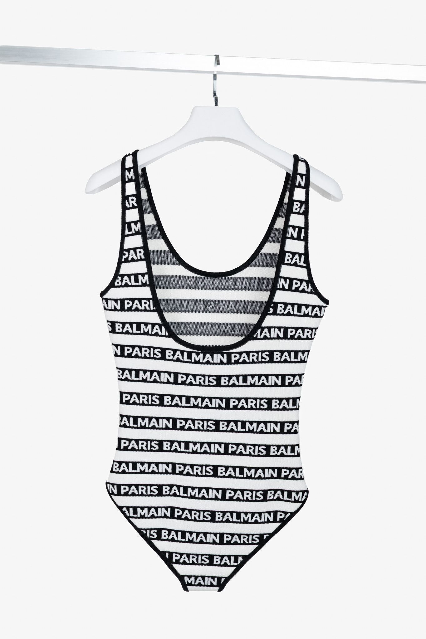 Balmain Balmain Black & White Knit All-Over Logo-Stripe Bodysuit Size M / US 6-8 / IT 42-44 - 2 Thumbnail