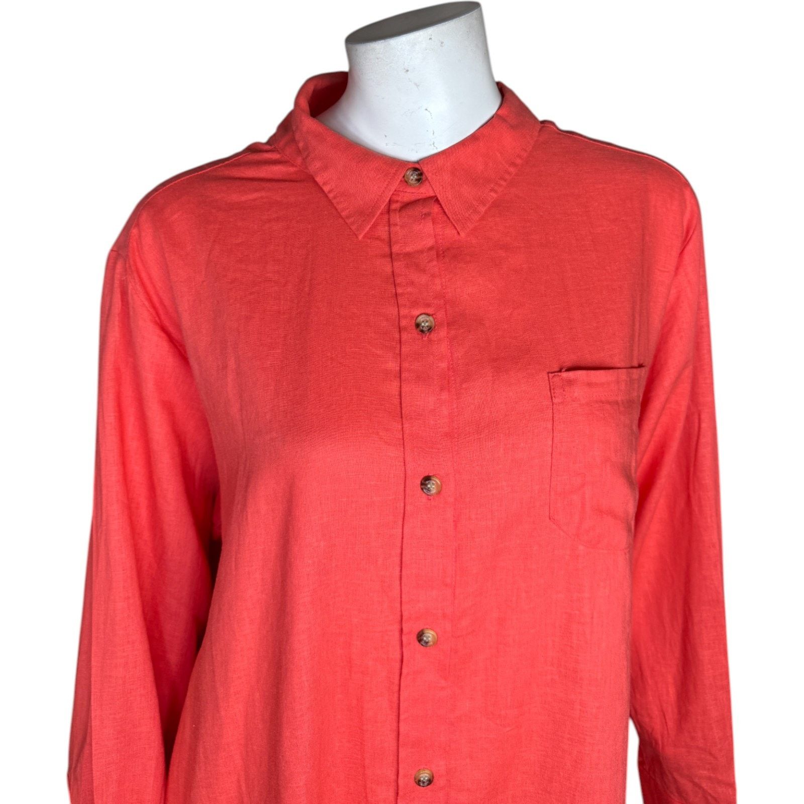 Other Encore Idina Menzel Coral Linen Blend Tunic Shirt Dress LP Size L / US 10 / IT 46 - 8 Thumbnail