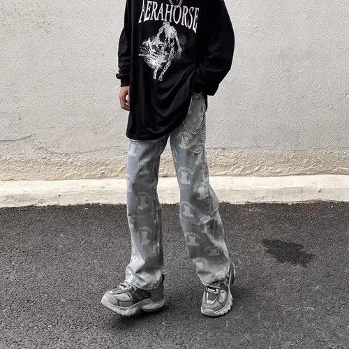 VIBE Retro bear print distressed straight wide-leg jeans Size US 30 / EU 46 - 7 Thumbnail