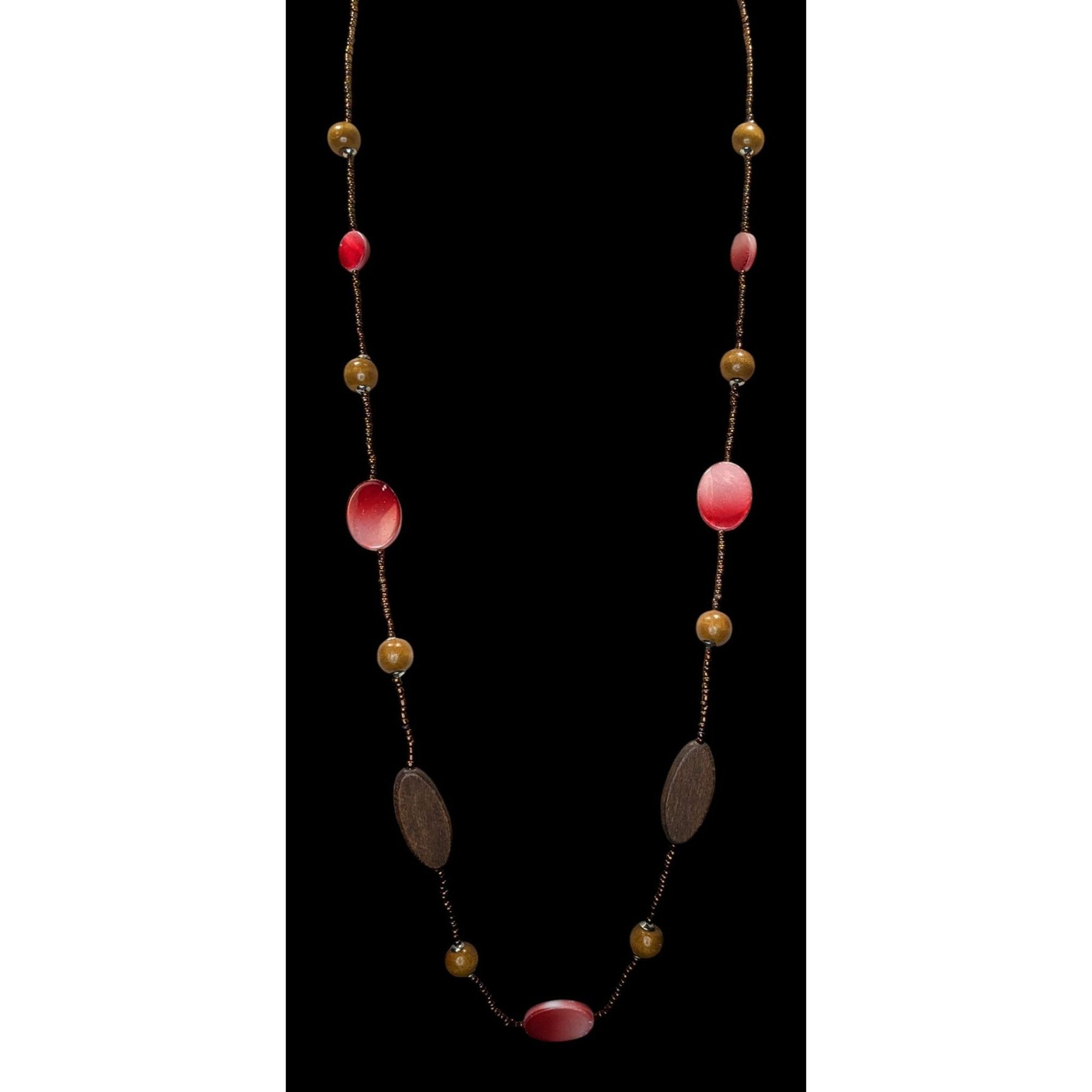 Other Bohemian Brown And Red Glass Beaded Necklace With Wood & She Size ONE SIZE - 4 Thumbnail