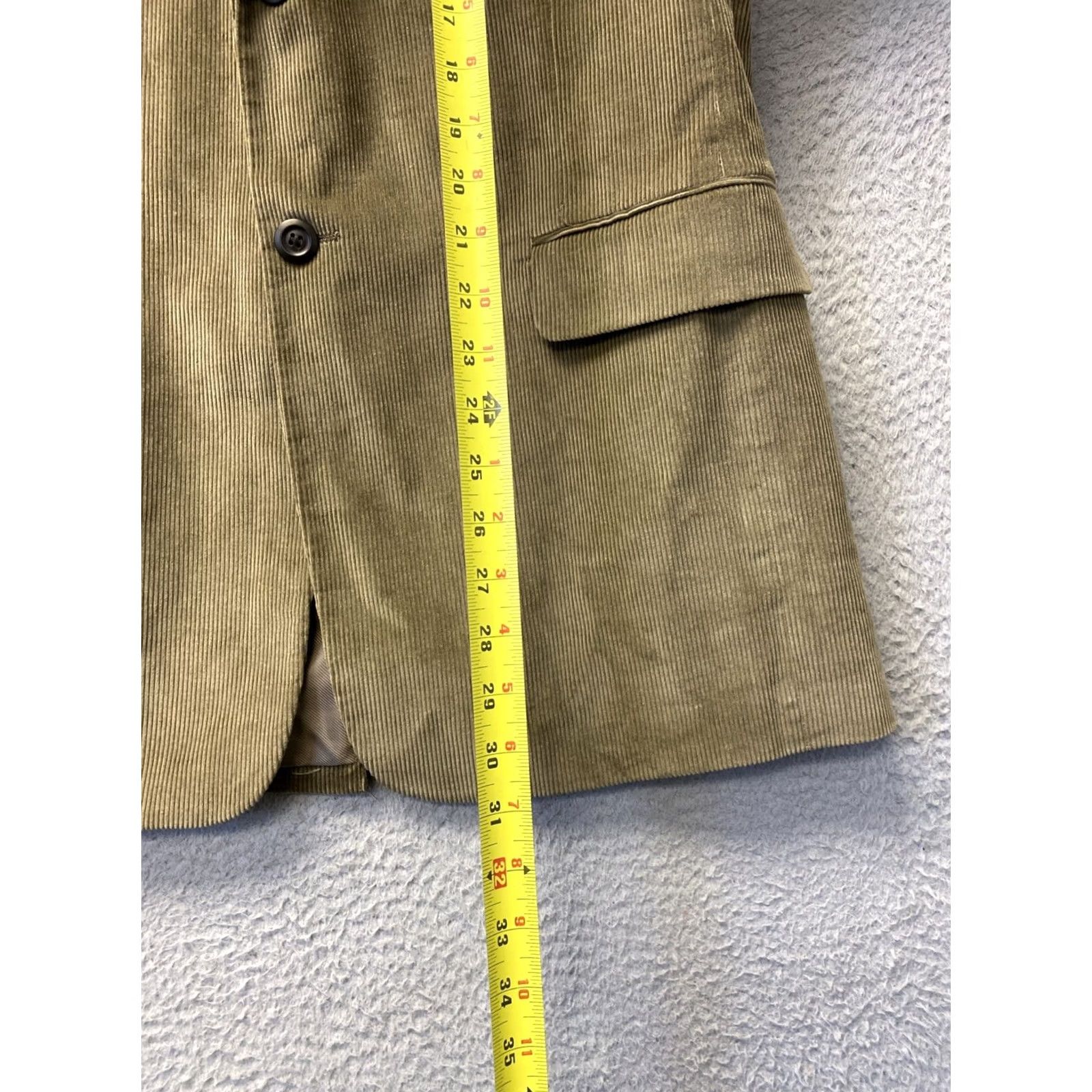 Vintage Alan Flusser Blazer Jacket Men 42L Corduroy Military Green Notch Lapel 2-Button Single-Breasted Regular Fit Vintage? No Size 42R - 4 Thumbnail