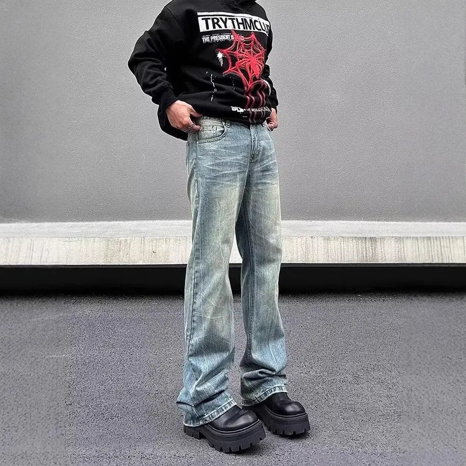 Japanese Brand Retro loose cat whisker slightly flared jeans Size US 30 / EU 46 - 6 Thumbnail