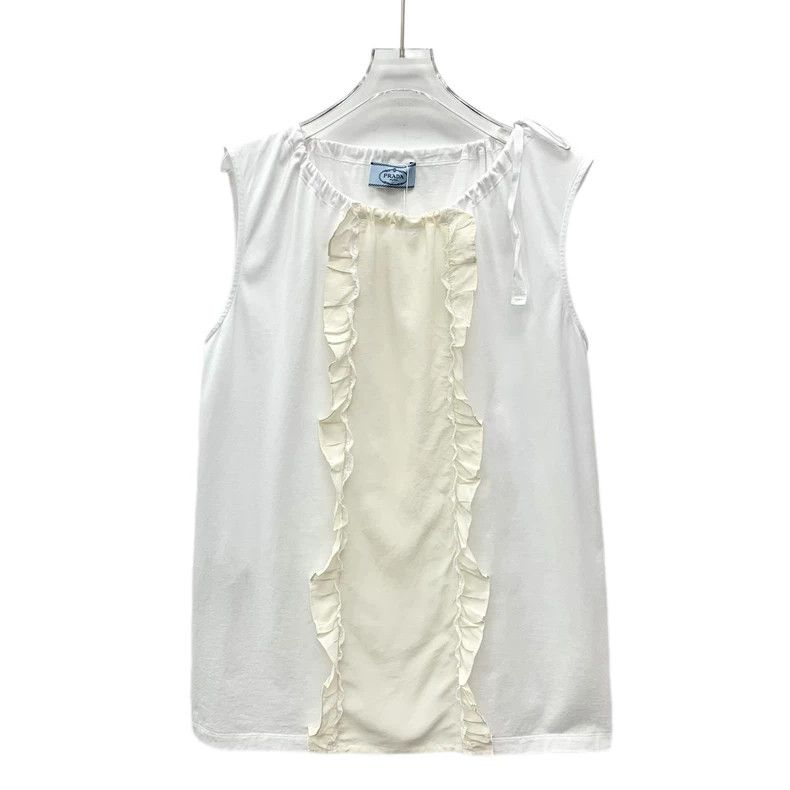Prada Prada White lace design cotton round-neck sleeveless shirt Size S / US 4 / IT 40 - 1 Thumbnail