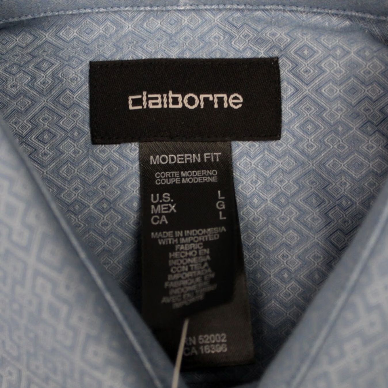 Liz Claiborne Claiborne Shirt Mens Large Blue Gray Reflections Modern Fit Cotton L/S Button-Up Size US L / EU 52-54 / 3 - 7 Thumbnail