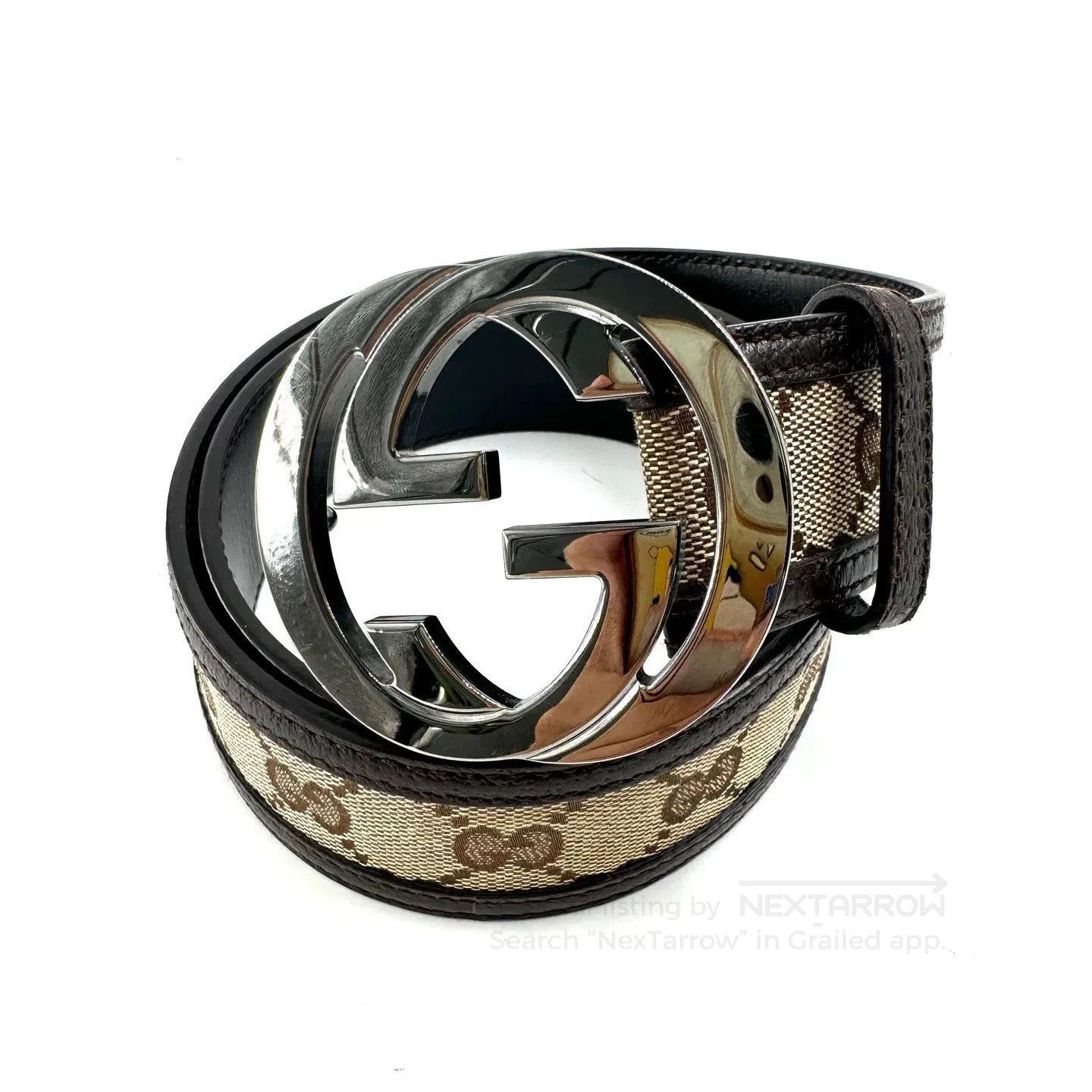 Gucci Gucci Classic Silver Buckle Canvas Belt. Size ONE SIZE - 1 Thumbnail