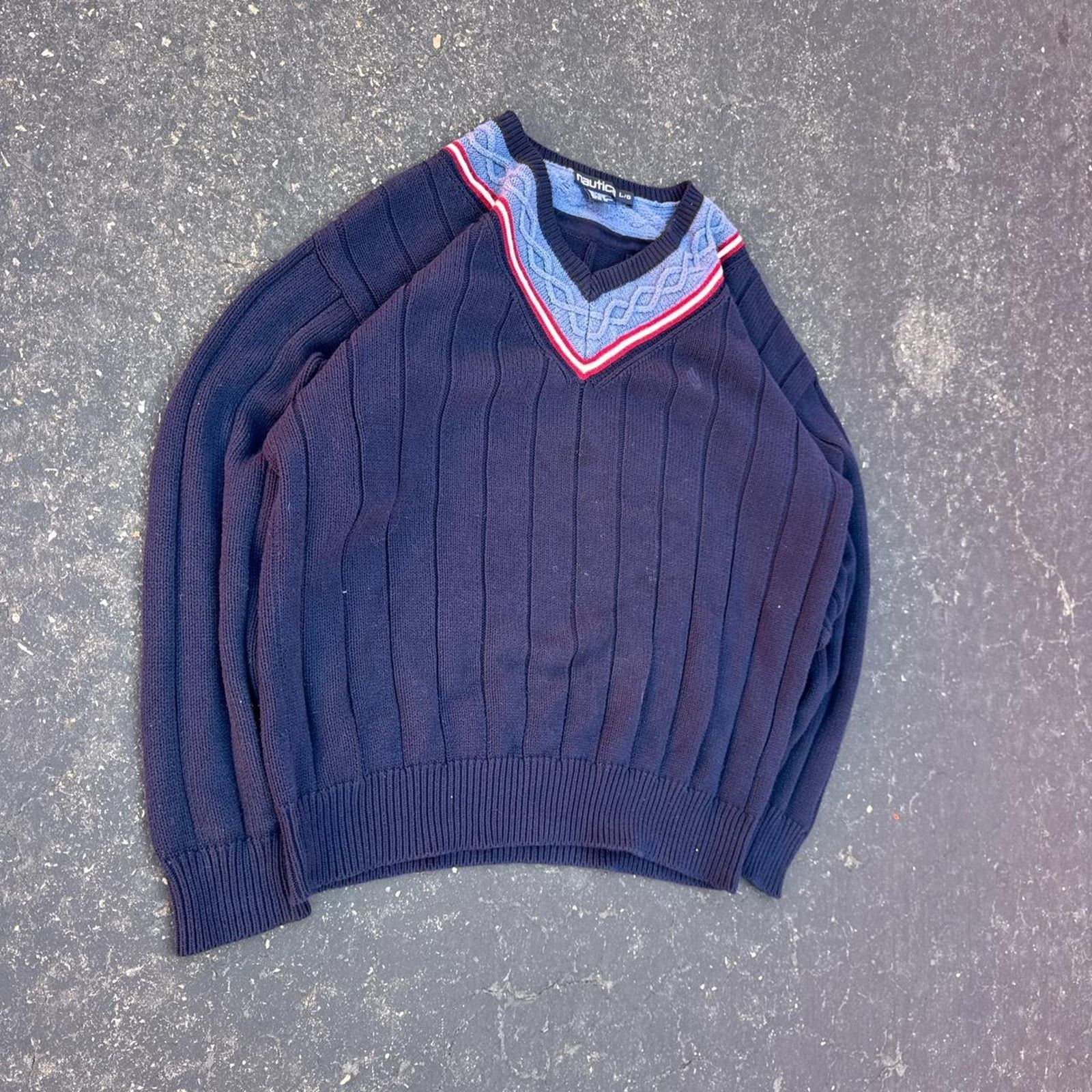Nautica Vintage 90s Nautica Cable Knit V-Neck Sweater – Size Large Size US L / EU 52-54 / 3 - 2 Thumbnail