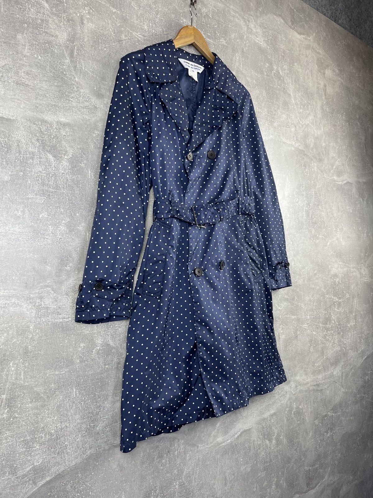 Comme des Garcons × Japanese Brand Comme Des Garcons Nylon Blue Polka Dot Belted Trench Coat Size M / US 6-8 / IT 42-44 - 3 Thumbnail