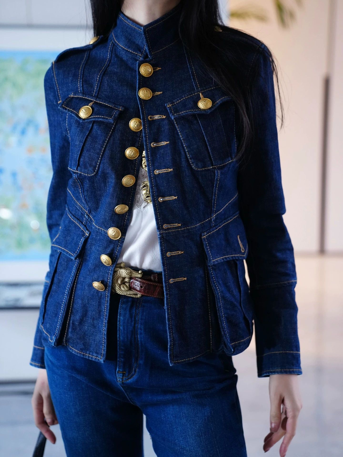 Dsquared2 Dsquared2 Stand-Collar Buttoned Denim Jacket (IT42/S-M) Size M / US 6-8 / IT 42-44 - 7 Thumbnail