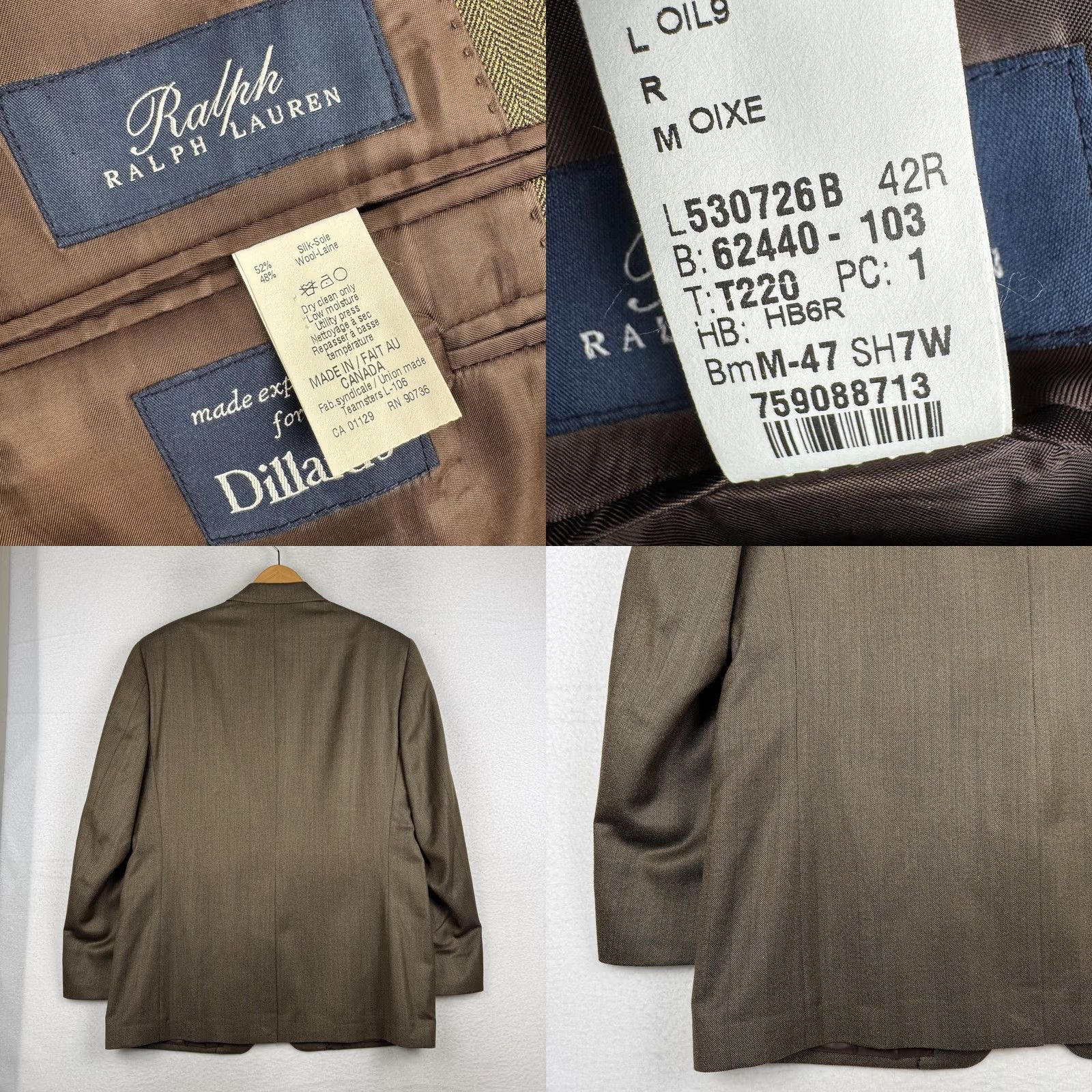 Ralph Lauren VINTAGE Ralph Lauren Blazer 42 Brown Silk Wool Herringbone Notch 2 Button Single-Breasted Men Size 42R - 8 Thumbnail