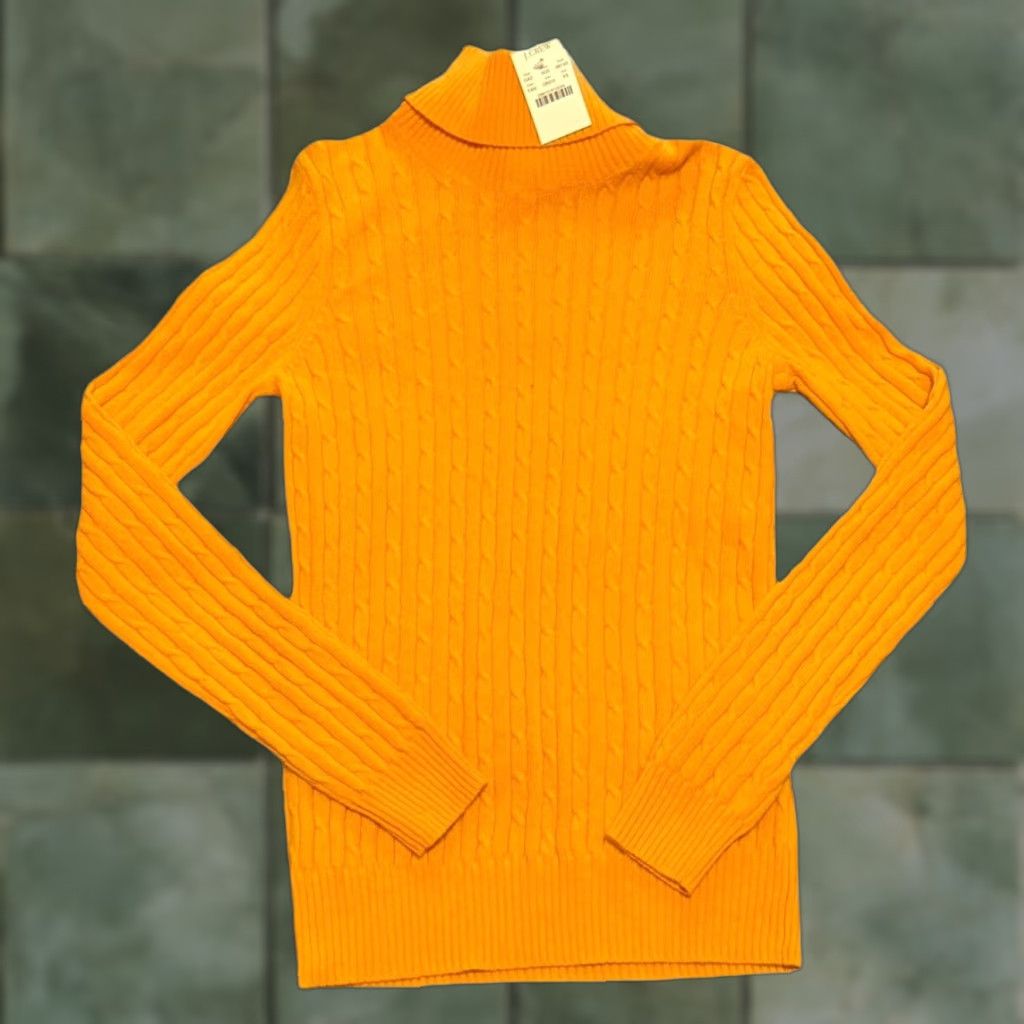 VINTAGE J.CREW Women's Sweater Turtleneck Cable-Knit Wool Cashmere Size XS Orange Ribbed Fall Winter