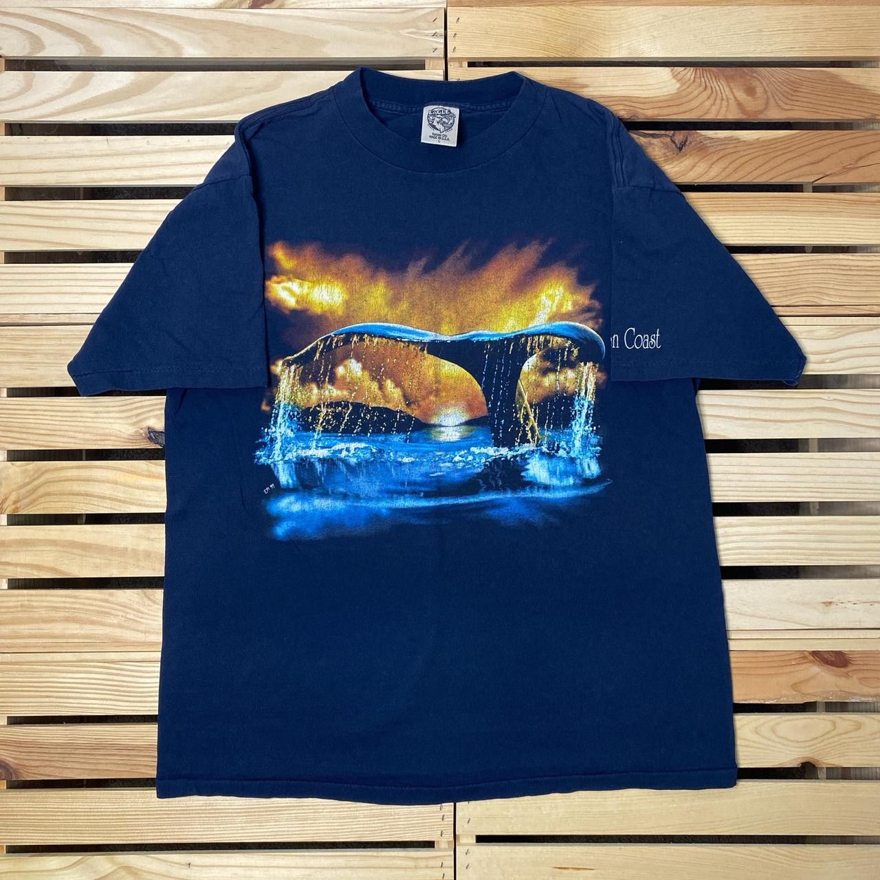 Vintage Oregon Coast Navy Blue Whale Nature Tee Size Large