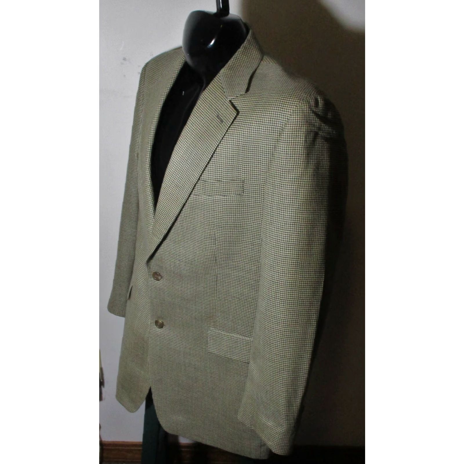 Ralph Lauren LAUREN Ralph Lauren Tan Brown Silk Wool Blazer Jacket 44L Men Blazer Classic Two-Button Single-Breasted Check Vintage No Size 44R - 4 Thumbnail