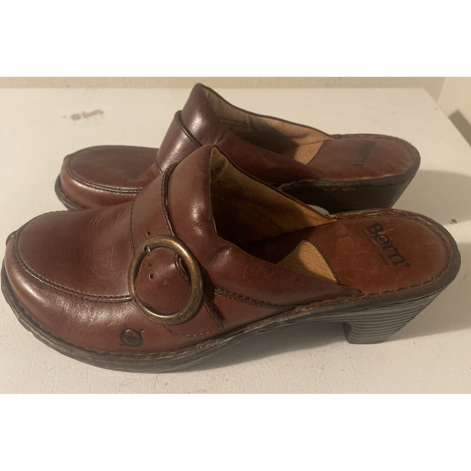 Born BORN WOMENS BROWN LEATHER SLIP-ON CLOGS SHOES SIZE 10 Size US 10 / IT 40 - 5 Thumbnail