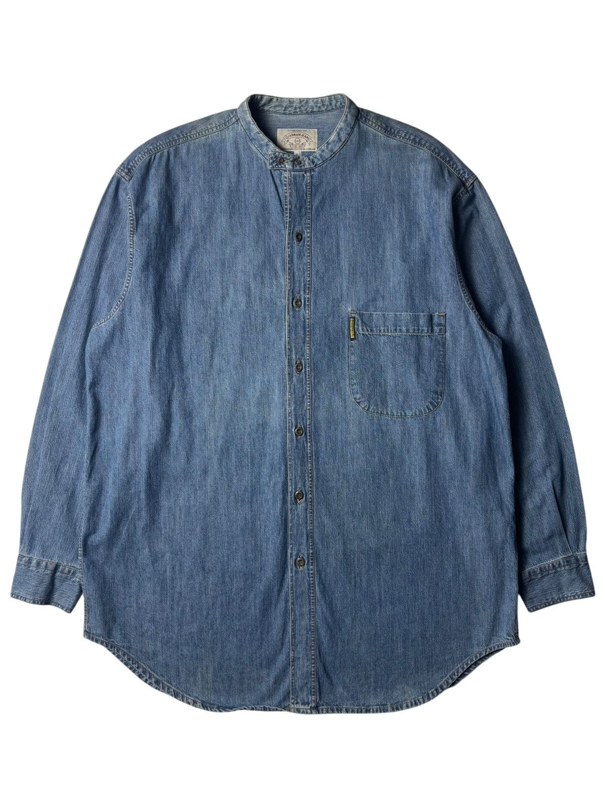 Armani 1990s Armani Jeans Collarless Denim Shirt Size US XL / EU 56 / 4 - 1 Thumbnail