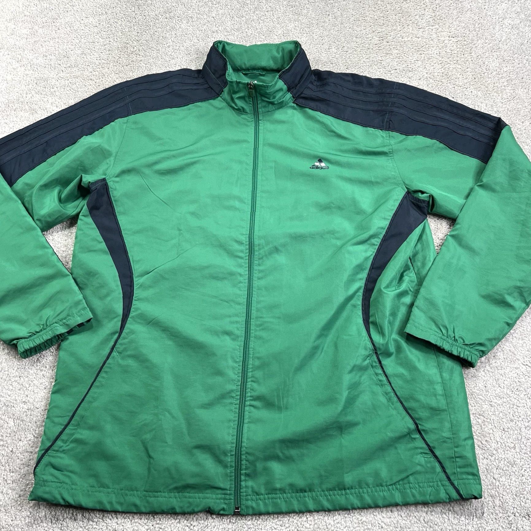 Adidas Adidas Windbreaker Jacket Men’s XL Green Navy Blue Full Zip Hooded Pockets Lined Logo Zip Size US XL / EU 56 / 4 - 2 Thumbnail