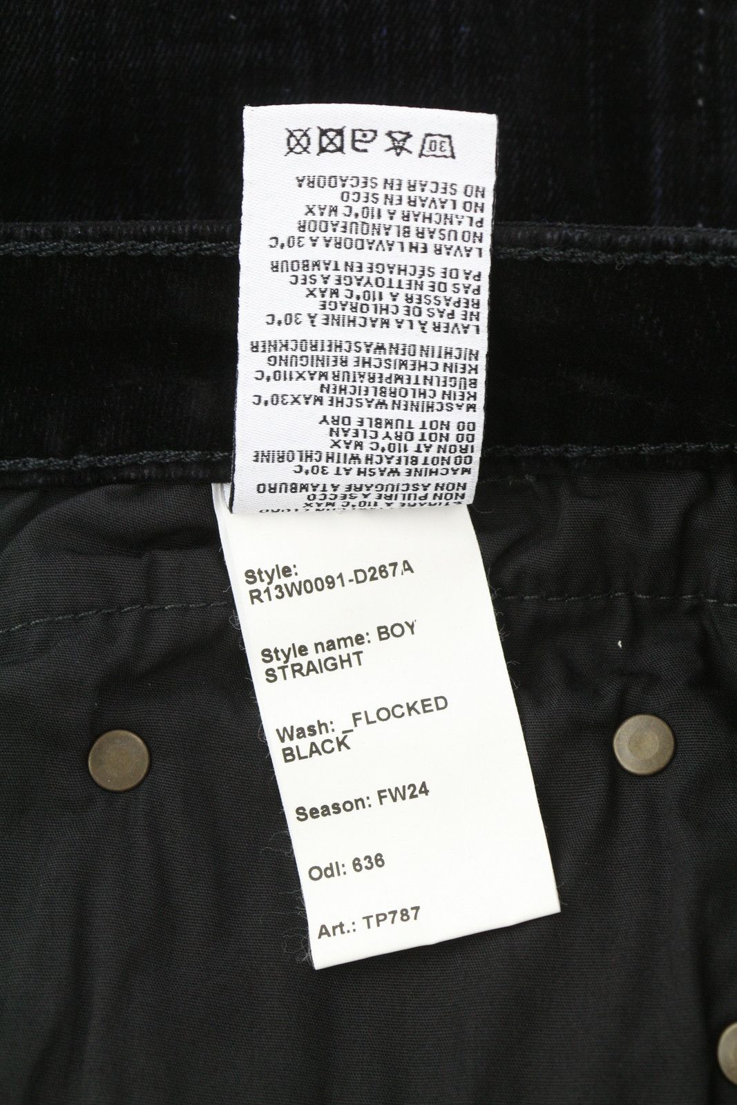 R13 BOY STRAIGHT 28 Flocked Black Velvet Cropped Dark 86249 Size 28" / US 6 / IT 42 - 9 Thumbnail