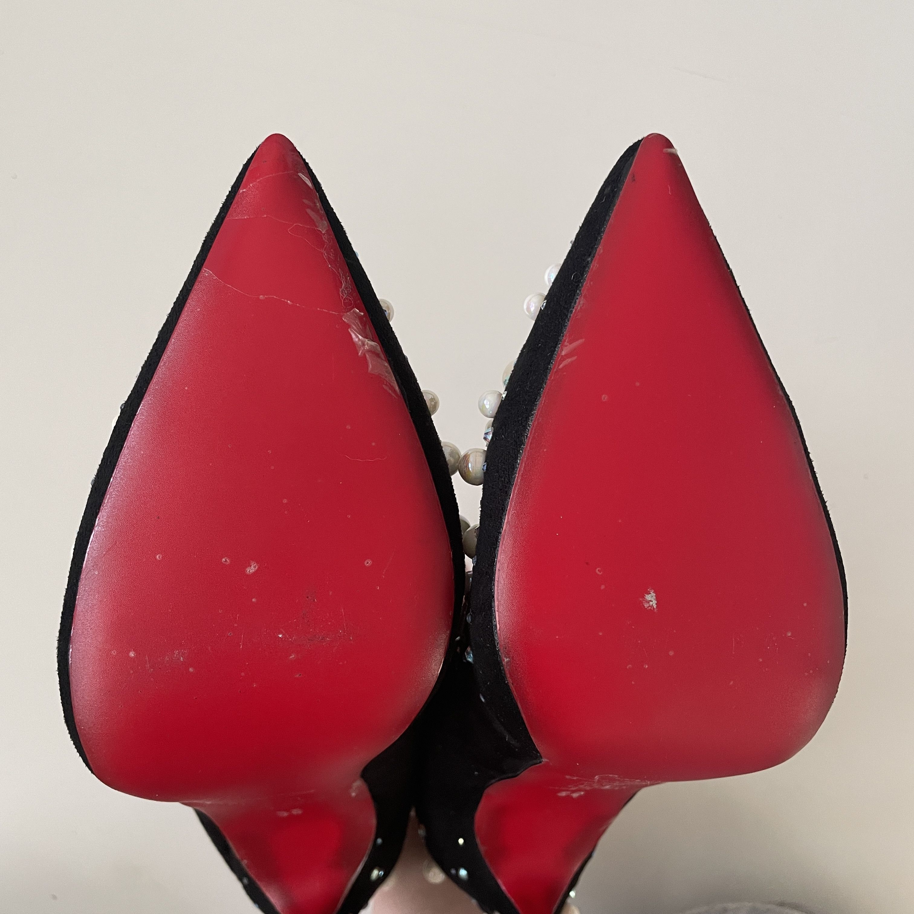Christian Louboutin RARE 👠 Christian Louboutin Black Suede Embellished Pump Size US 5 / IT 35 - 14 Thumbnail