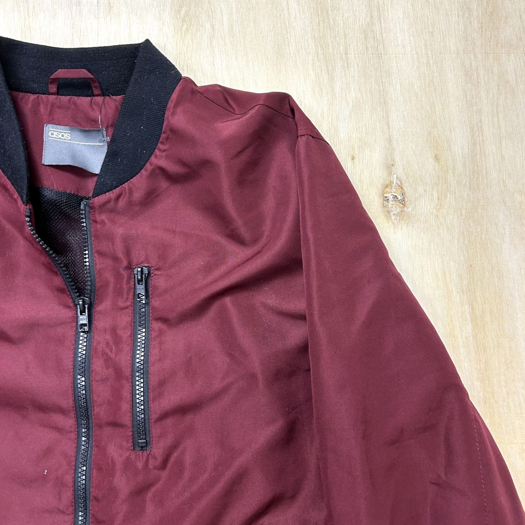 Asos ASOS Jacket Mens Large Red Bomber Full Zip Lined Pocket Lightweight Polyester Size US L / EU 52-54 / 3 - 3 Thumbnail