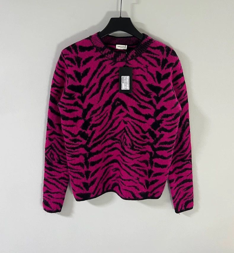 Saint Laurent Paris Saint Laurent Zebra Print Mohair Sweater- Size US M / EU 48-50 / 2 - 1 Thumbnail