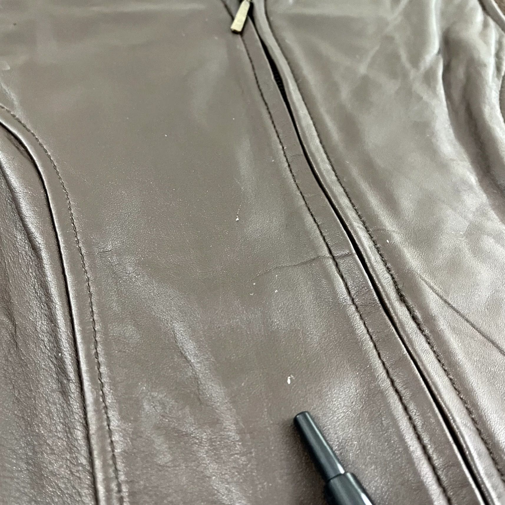 Lord & Taylor LORD & TAYLOR Vest Womens Size 10 S/M Cropped Brown Leather Wool Blend Full Zip Shirt Womens Vest Brown Leather Wool Blend Full Zip Size L / US 10 / IT 46 - 5 Thumbnail