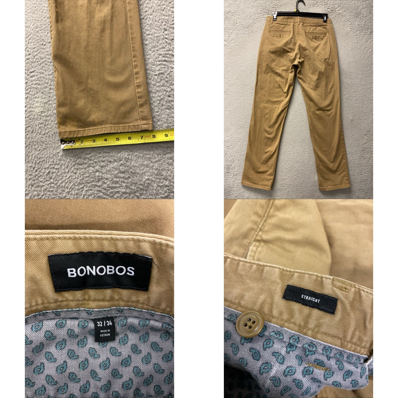 Bonobos Bonobos Chino Pants Mens 32x34 Dark Gold Flat Front Stretch Pockets Regular Front Style: Chino Size US 32 / EU 48 - 8 Thumbnail