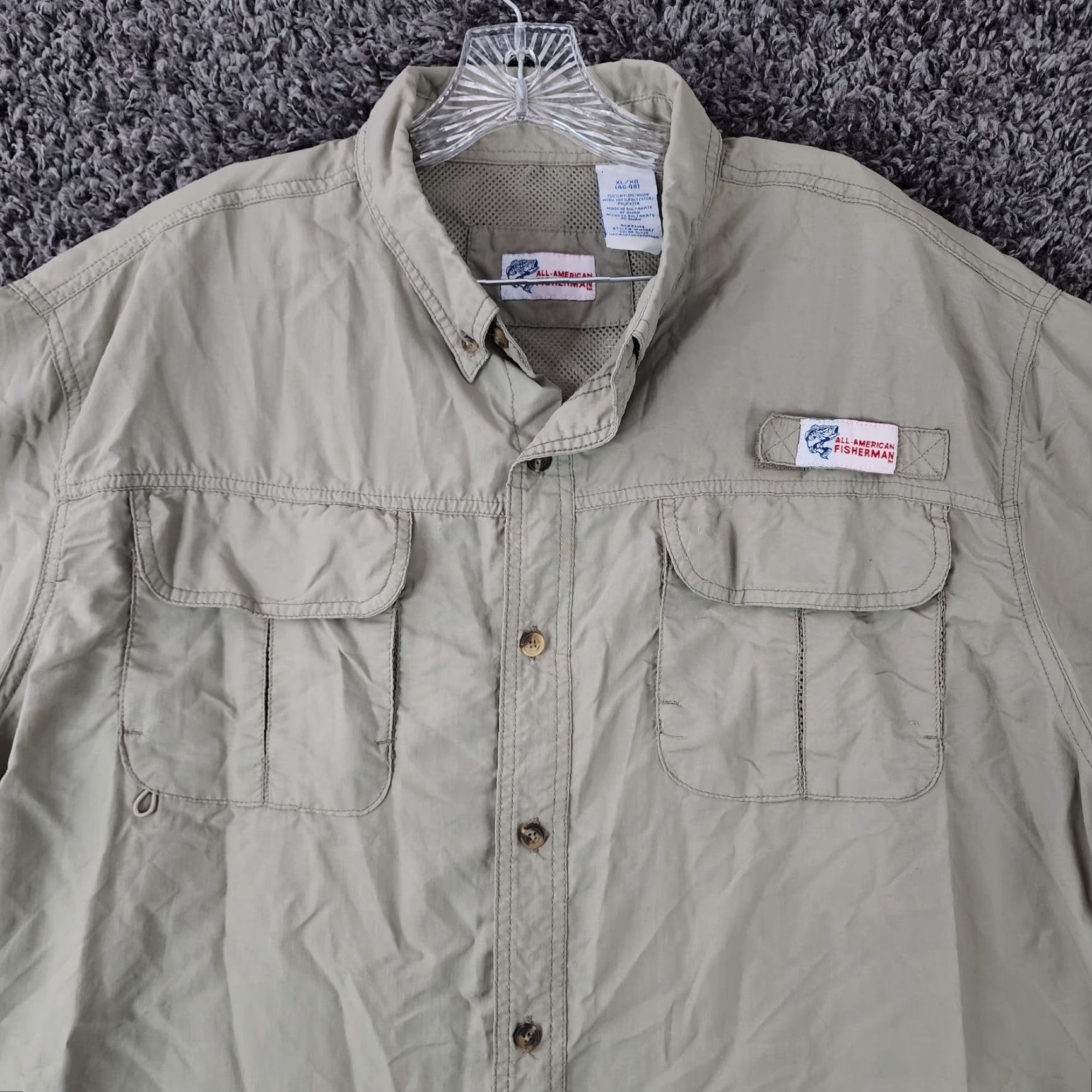 Vintage All American Fisherman Mens Beige Short Sleeve Nylon Button Up XL Size Size US 36 / EU 52 - 4 Thumbnail