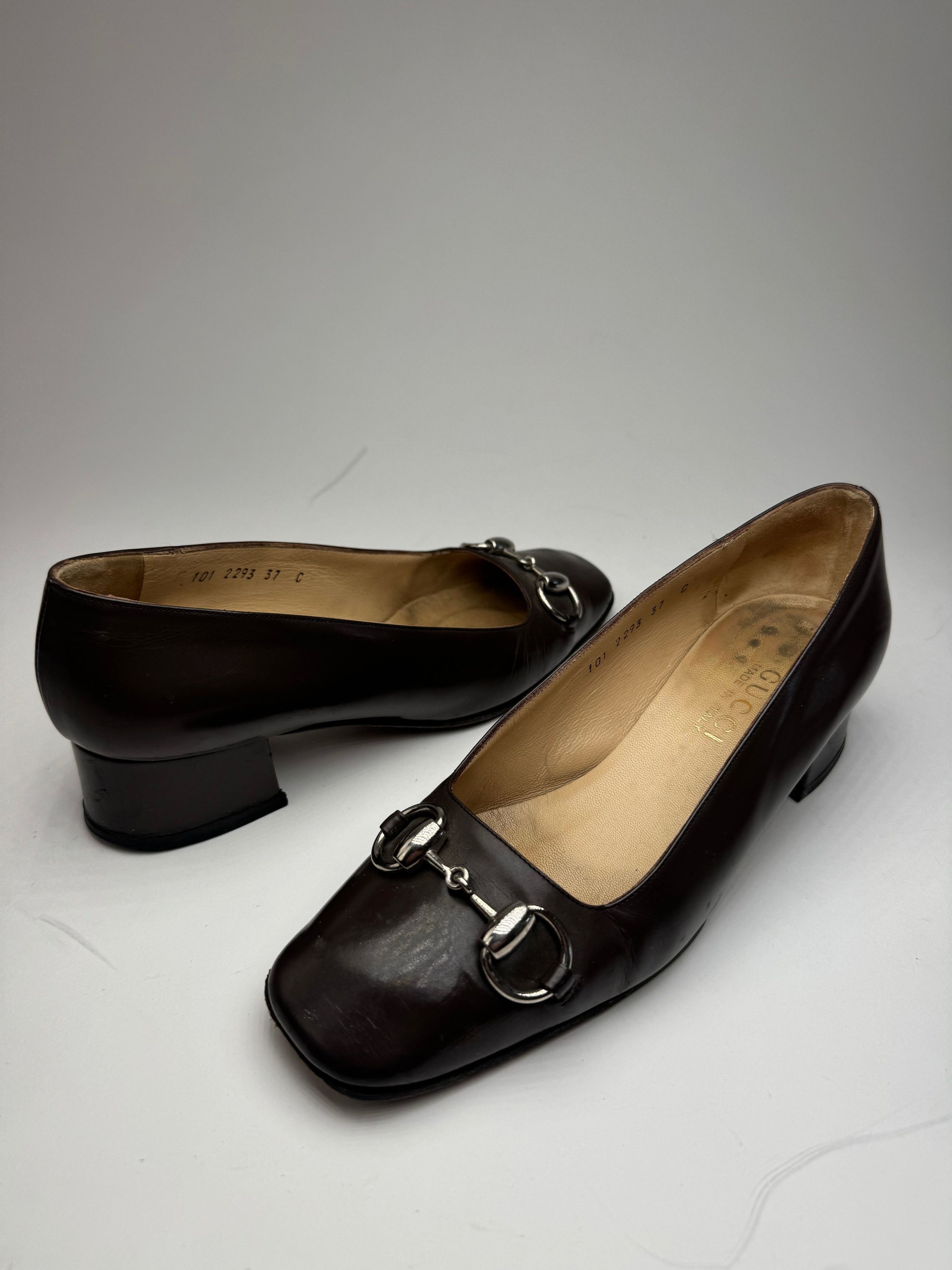 Gucci Vintage Horsebit Patent Leather Pumps Brown 37C Size US 6 / IT 36 - 1 Thumbnail