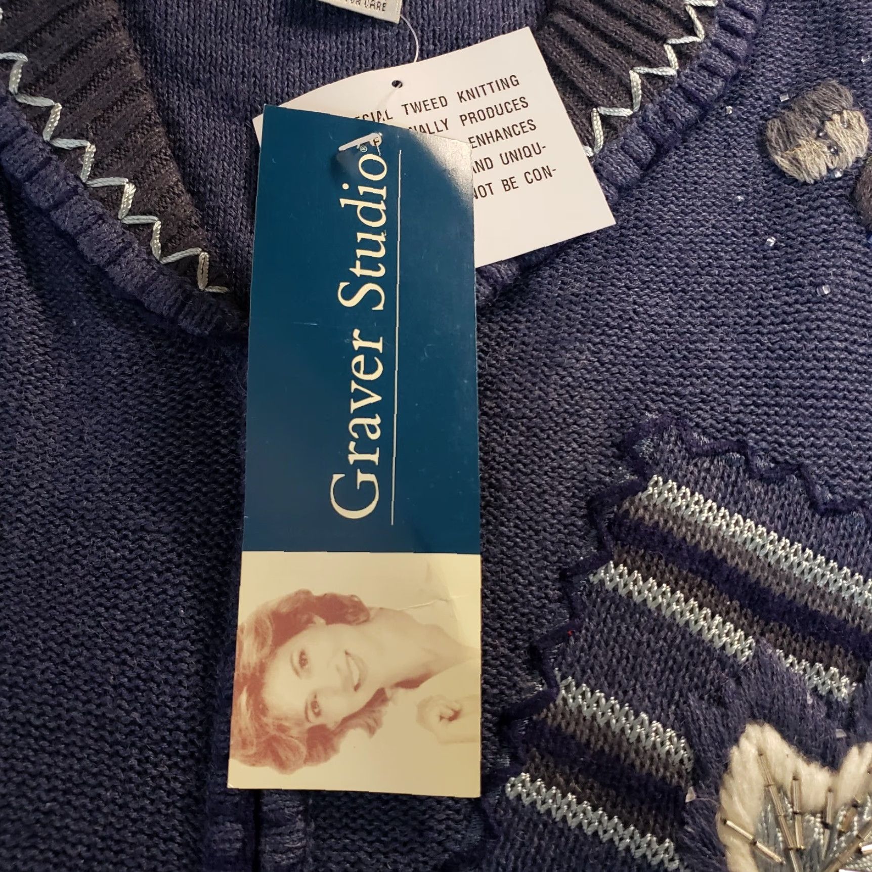 Vintage Susan Graver Graver Studio Womens Full Zip Sweater 2X Blue Gray Fall Leaves Cotton Blend Knit Long Sleeve Autumn Womens Size XXL / US 16-18 / IT 52-54 - 6 Thumbnail