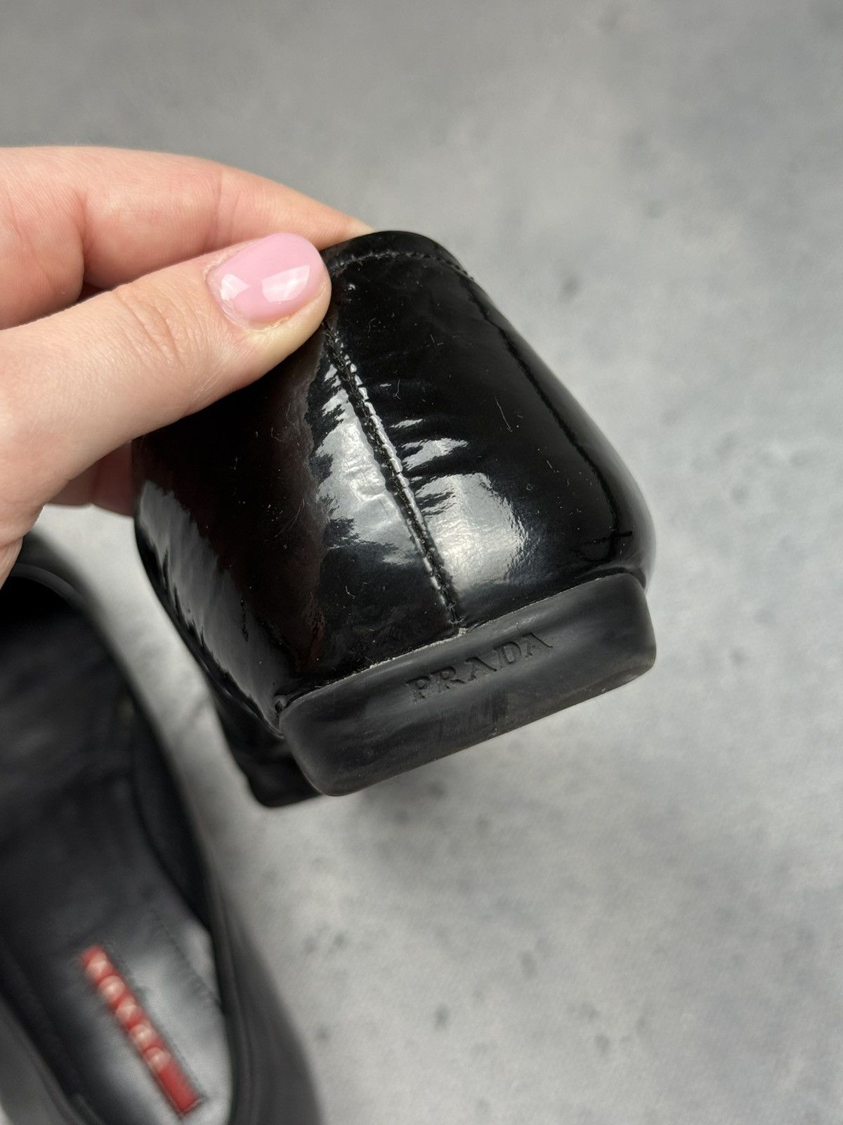 Prada Prada Black Patent Leather Pointed Toe Flats Metal Logo Rare Size US 8.5 / IT 38.5 - 14 Thumbnail