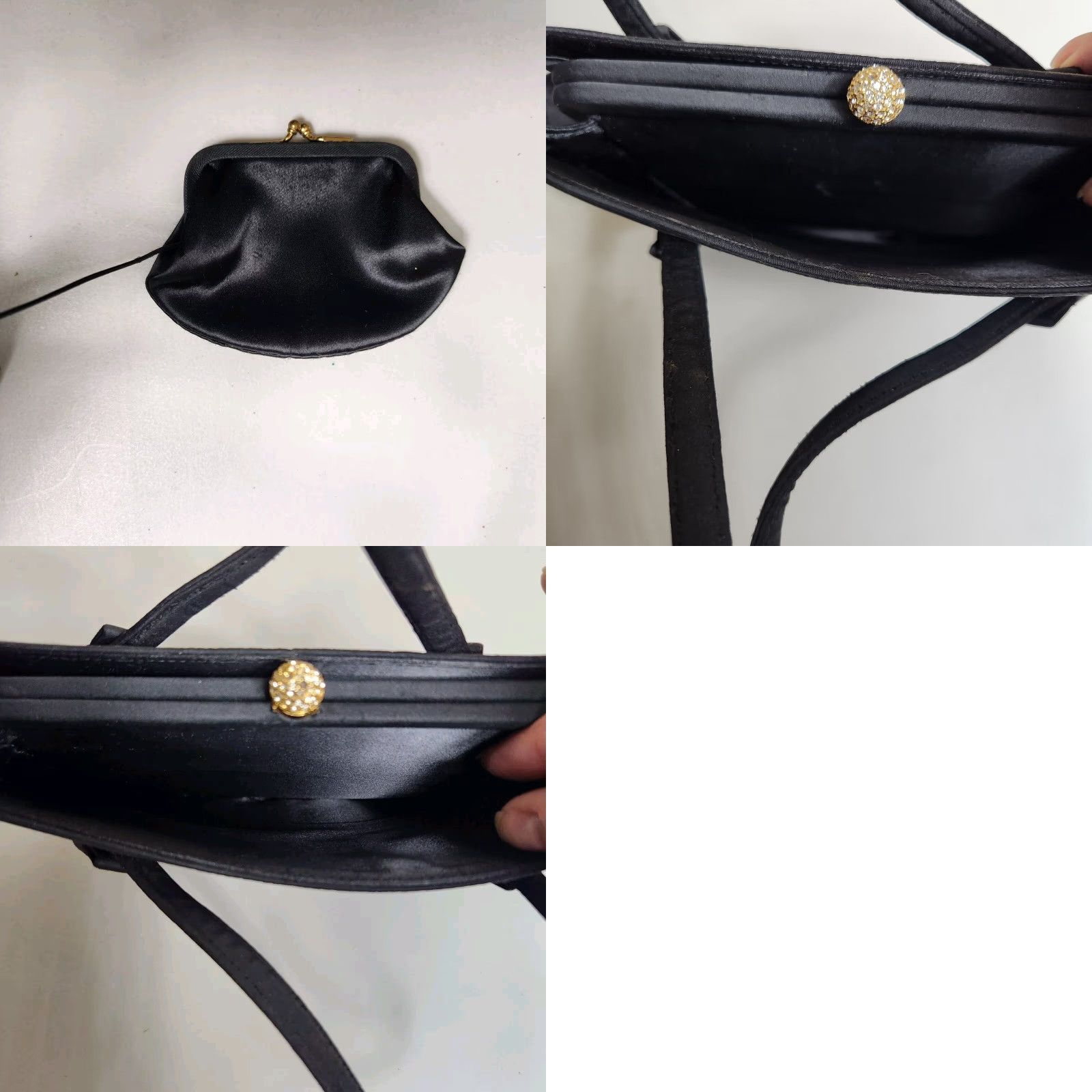 Vintage VINTAGE After Five Black Satin Structured Evening Bag w/Attached Coin Purse 1950s Women’s Satin Evening Bag Size ONE SIZE - 9 Thumbnail