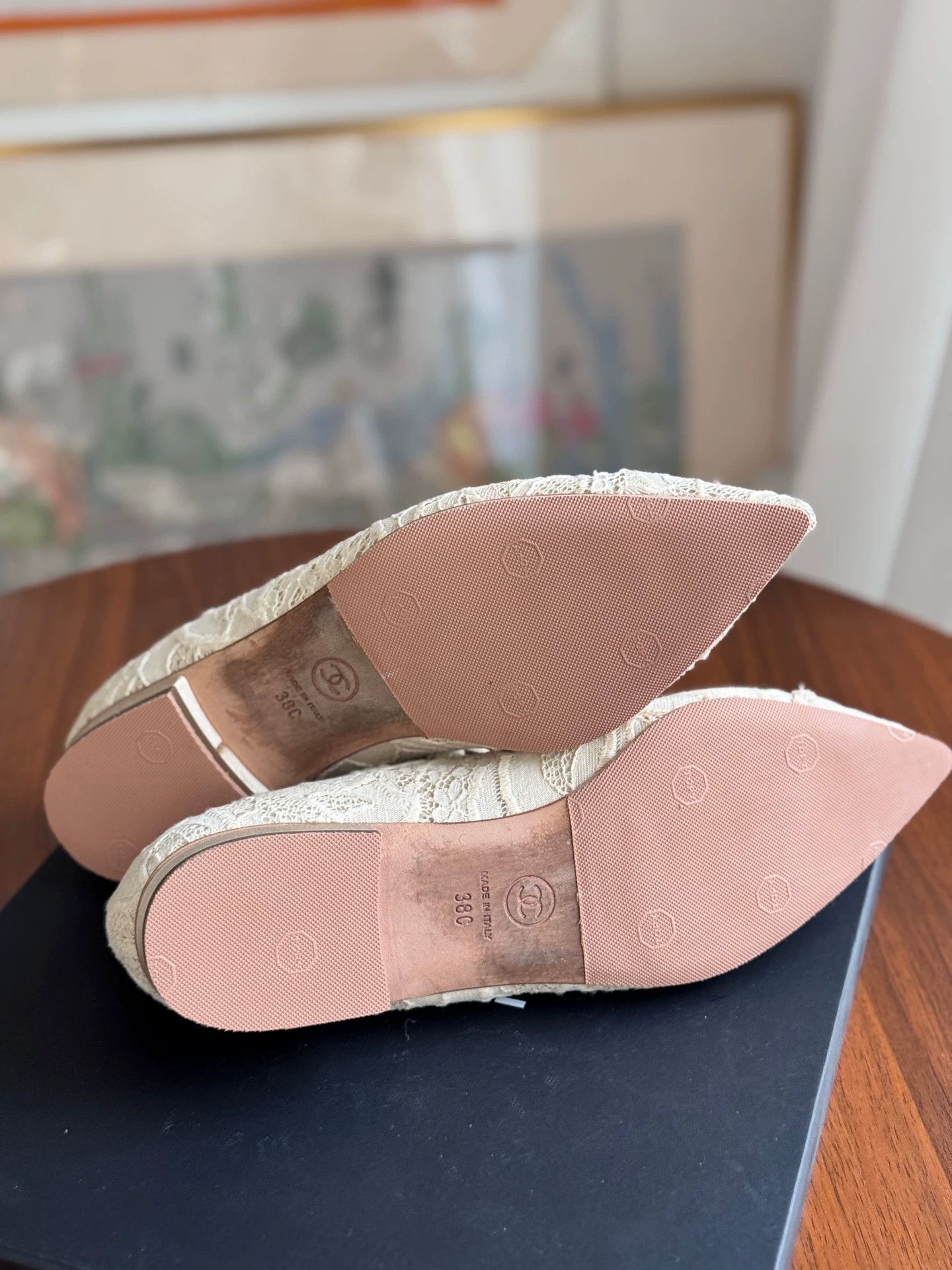 Chanel CHANEL 98 New Nude Lace Bow Flats 38C Size US 7 / IT 37 - 9 Thumbnail