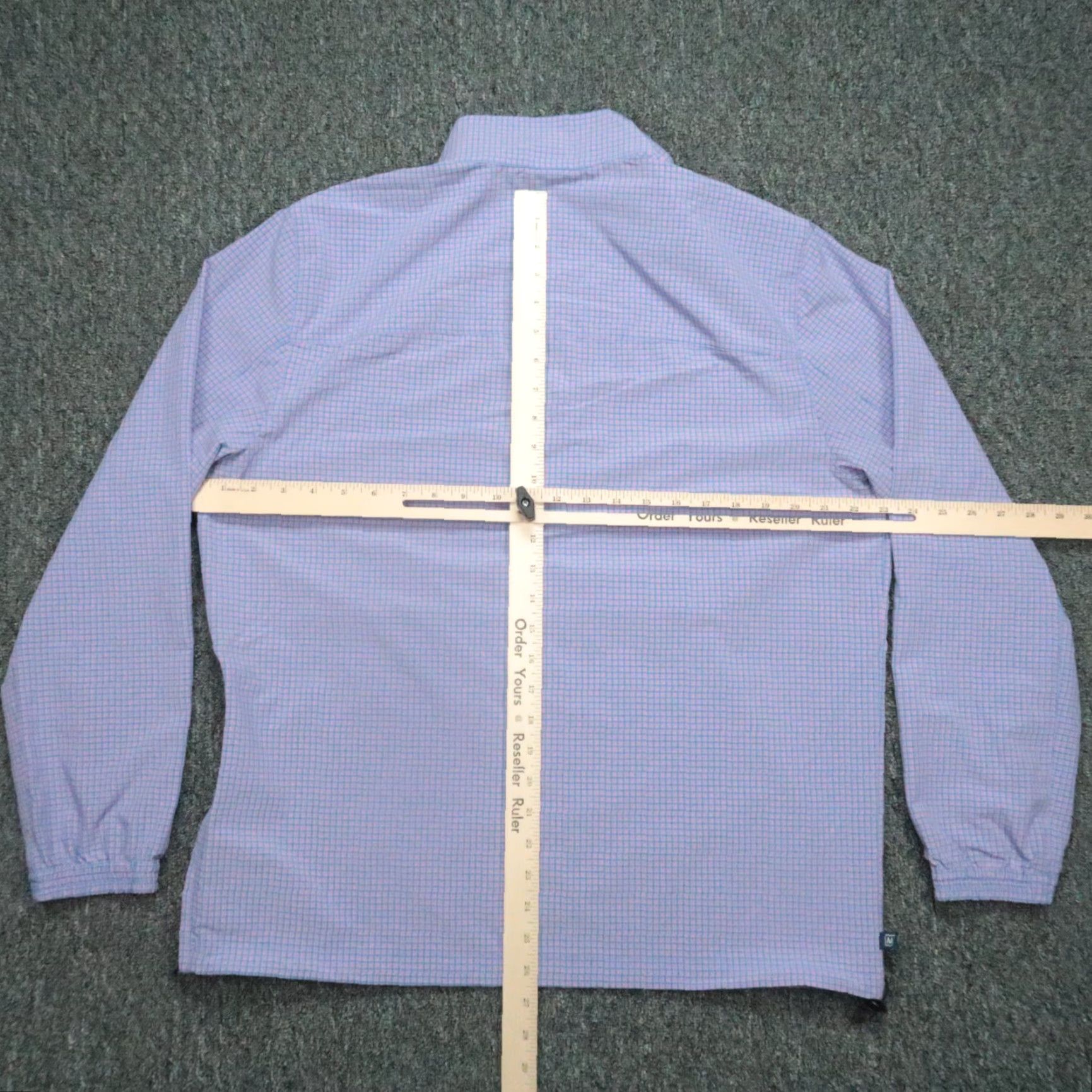 Mizzen+Main Mizzen+Main Pullover Mens L Purple Blue Gingham 1/4 Zip Mock Neck Long Sleeve Casual Workwear Business Travel Knit Breathable All Seasons Size US L / EU 52-54 / 3 - 5 Thumbnail