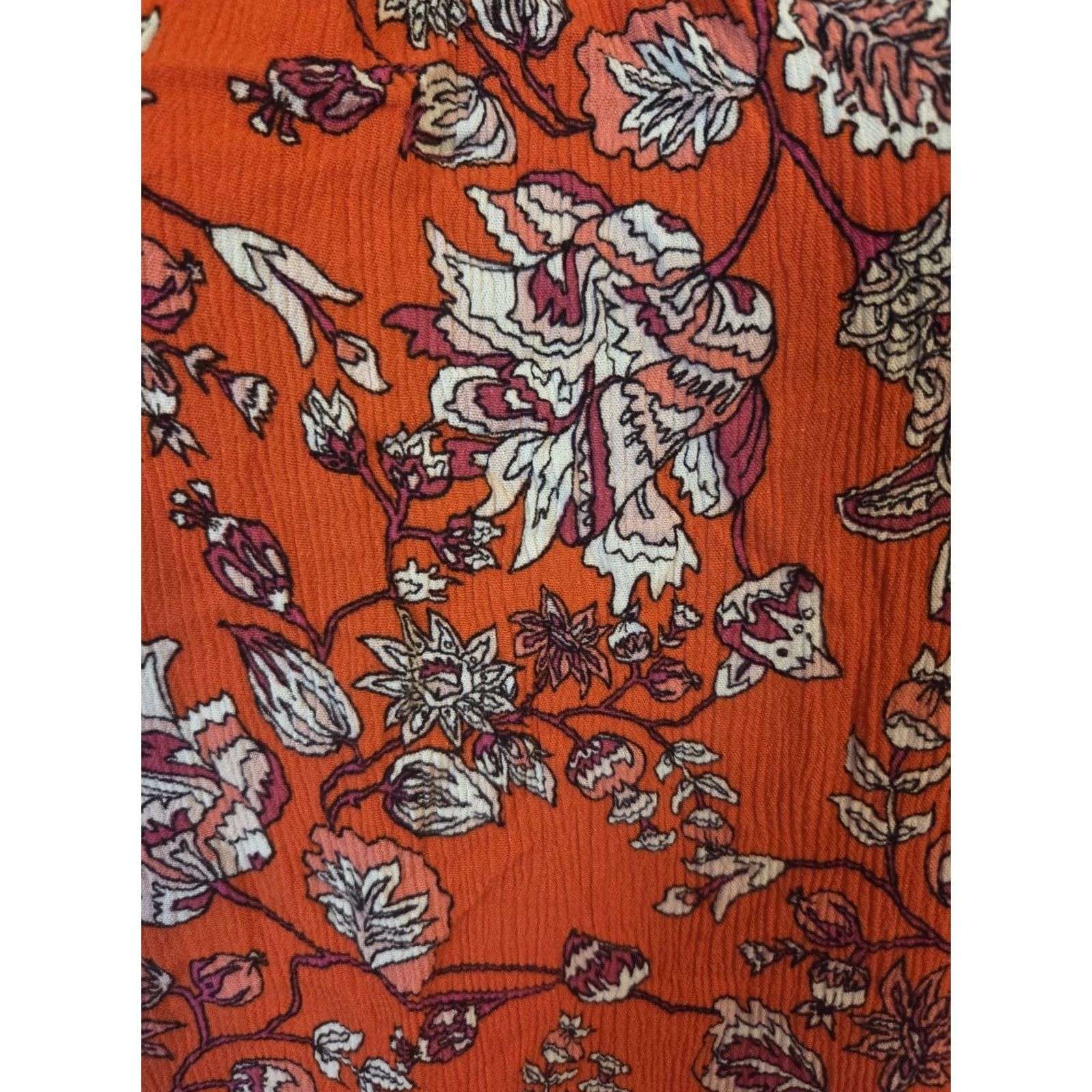 Vintage Adrienne Vittadini Orange Floral Crinkle Lace Trim Top Hippie Boho XL Womens Size XL / US 12-14 / IT 48-50 - 3 Thumbnail