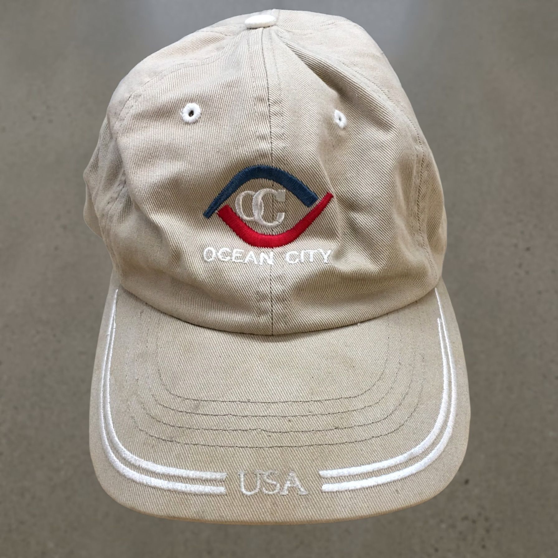 Logo 7 Strand Ocean City Baseball Cap Hat Mens One Size Beige Embroidered Logo Headwear Size ONE SIZE - 1 Thumbnail
