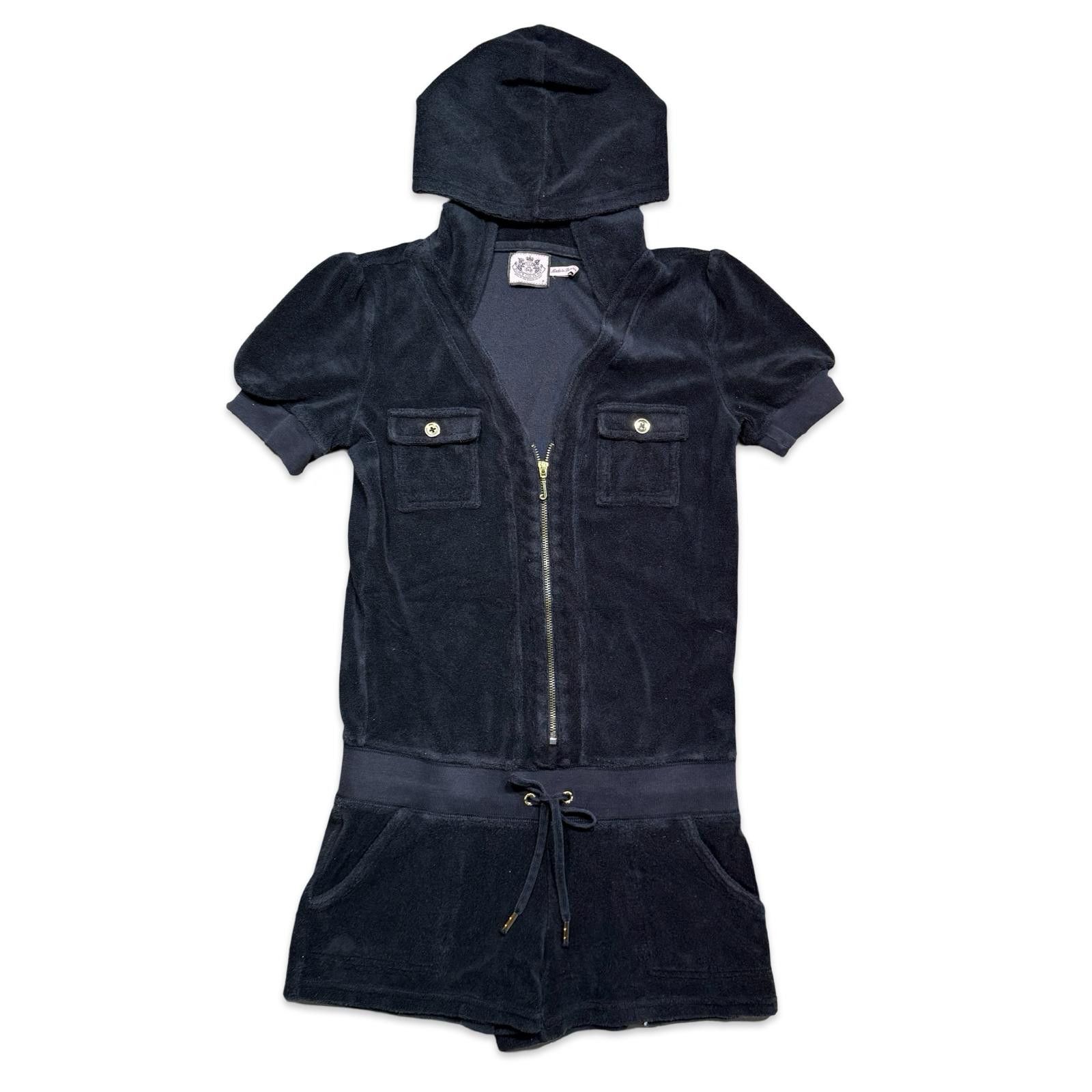 Juicy Couture Jeans Juicy Couture Vintage Black Terry Zip-Up Romper with Hood Size XS / US 0-2 / IT 36-38 - 1 Thumbnail