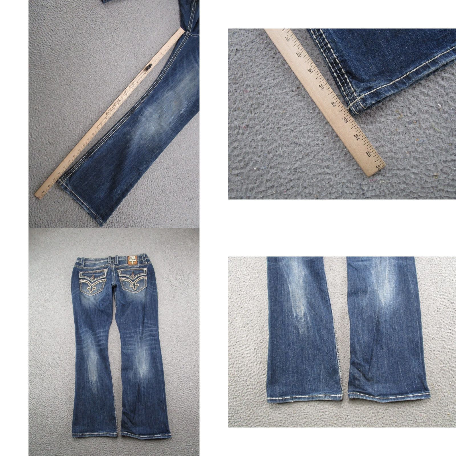 Vintage Rock Revival Jeans Casey Men's 38x33 Distressed Embordered Denim Thick Stitch Size US 38 / EU 54 - 9 Thumbnail