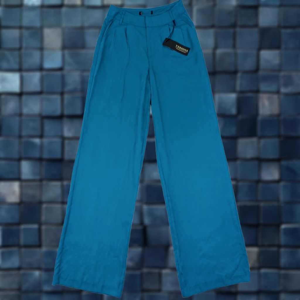 Vintage Versona Classic Fit Lyocell Wide-Leg Pants Women 0 Long Teal Blue Size 25" / US 0 / IT 36 - 1 Thumbnail