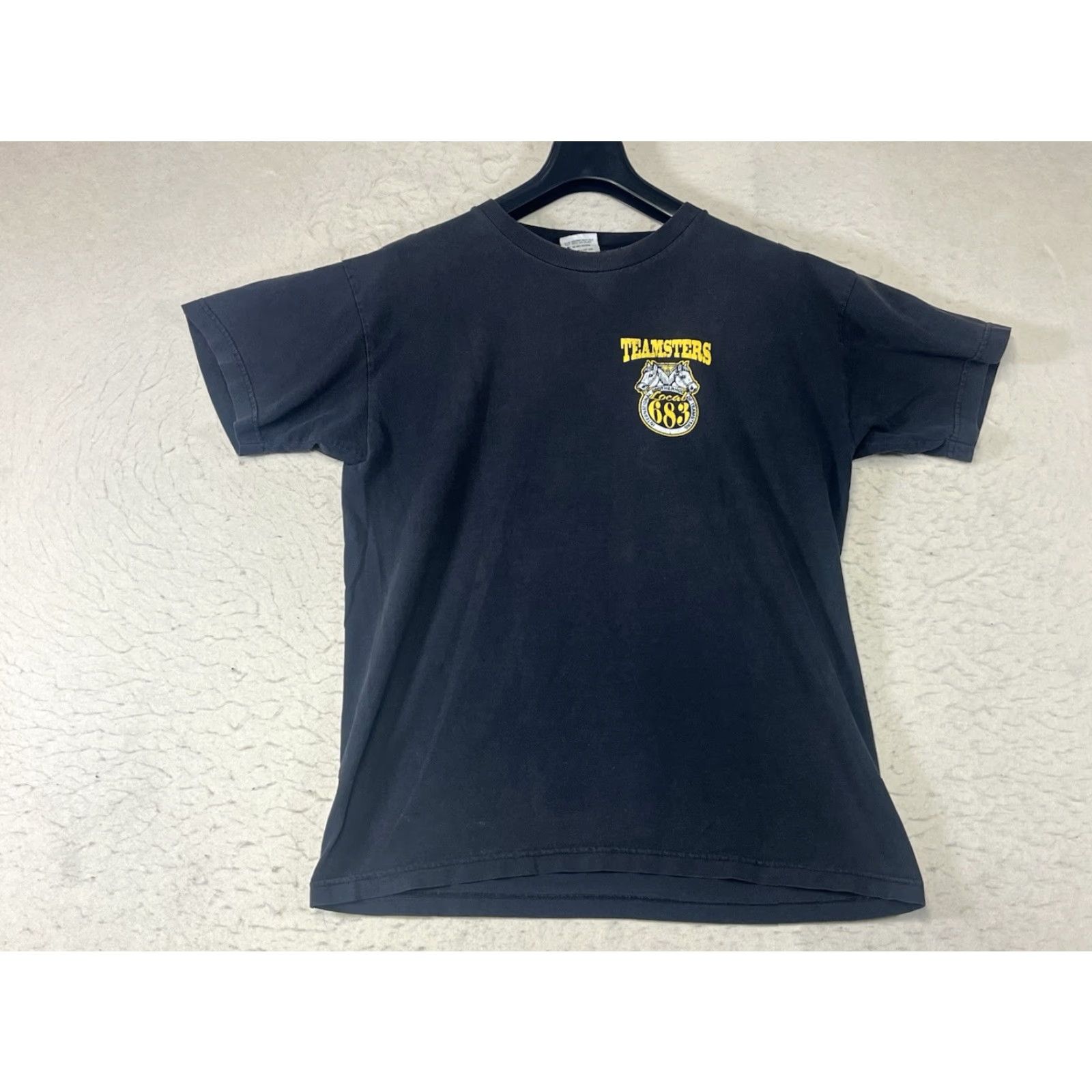 Vintage VINTAGE Bayside T-Shirt Men's Graphic Shirt Black USA 683 Teamsters Local Heavyweight L Crew Neck Short Sleeve Men’s Regular Size US L / EU 52-54 / 3 - 2 Thumbnail