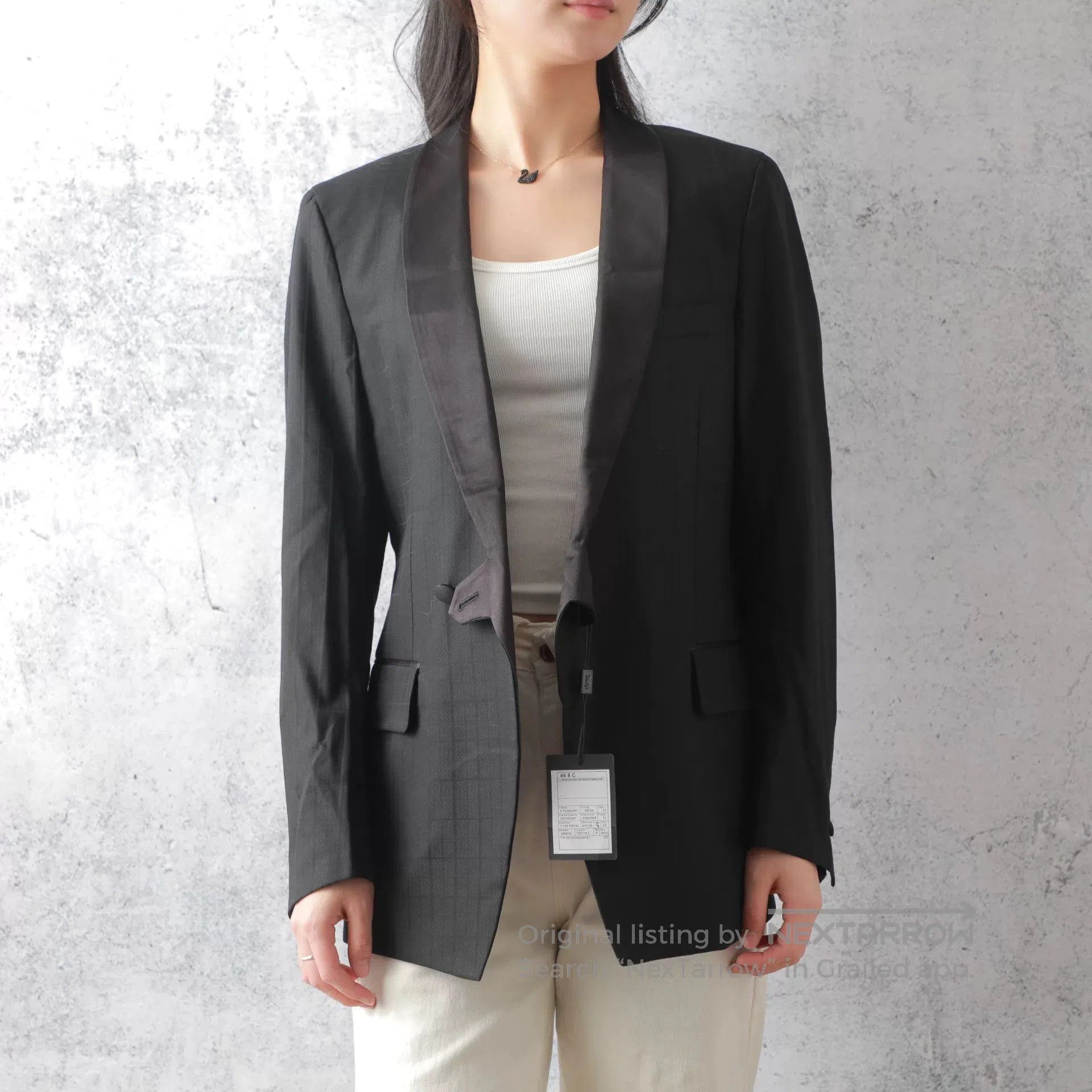 Yves Saint Laurent YSL Black Wool Plaid Lapel Blazer. Size L / US 10 / IT 46 - 1 Thumbnail